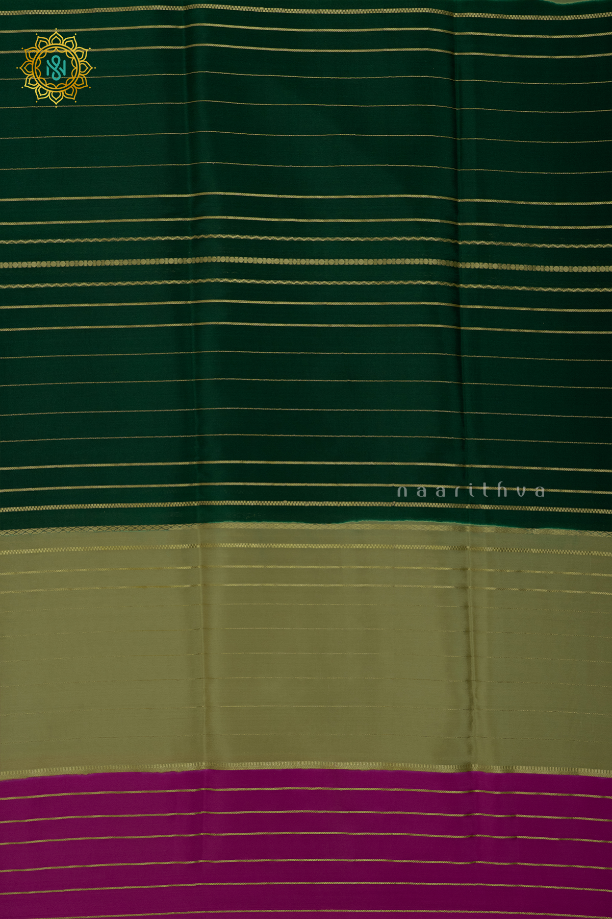 BOTTLE GREEN WITH SAGE GREEN & PINK - PURE MYSORE CREPE SILK