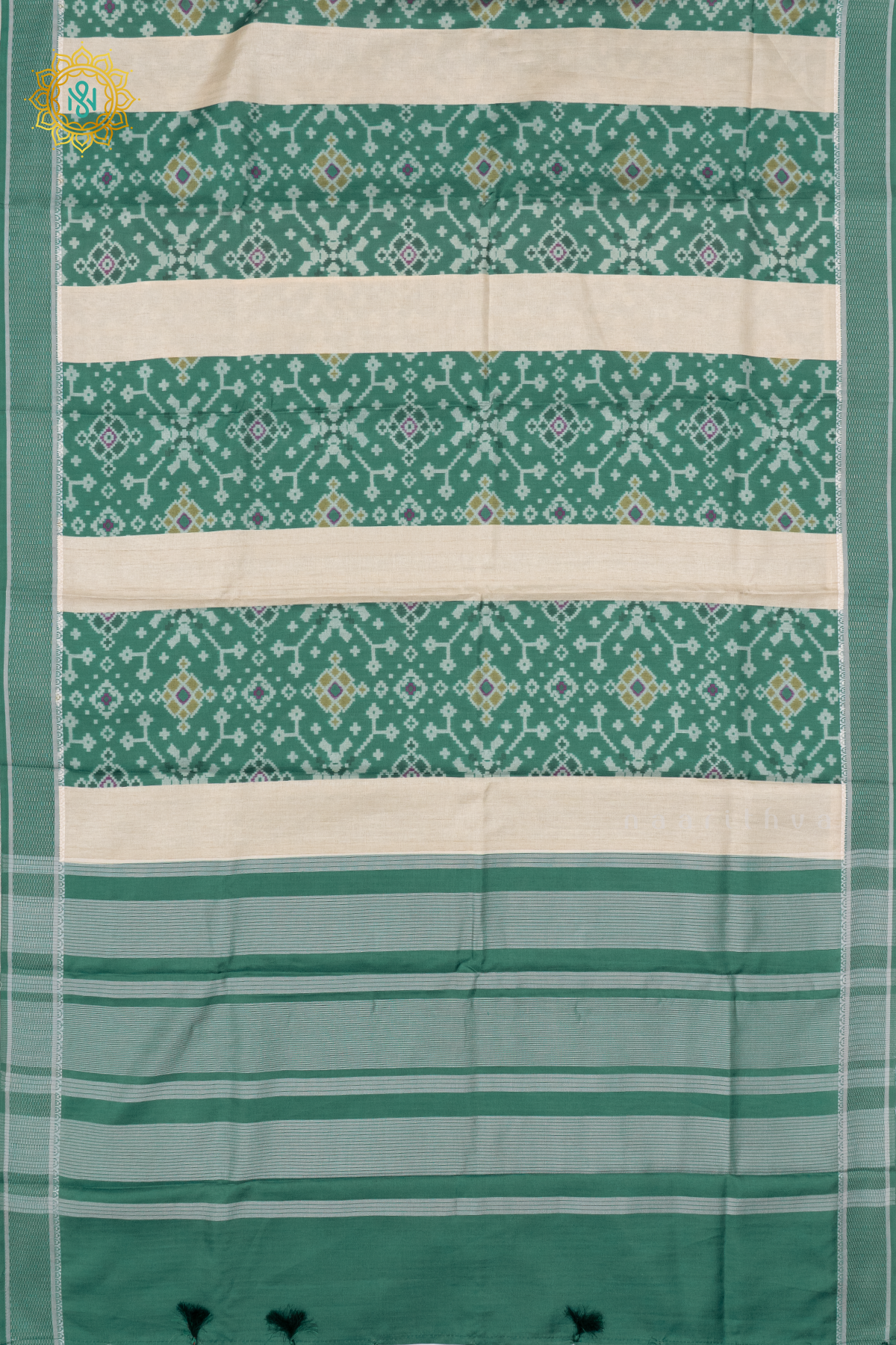 GREEN WITH OFF WHITE - SEMI TUSSAR SILK