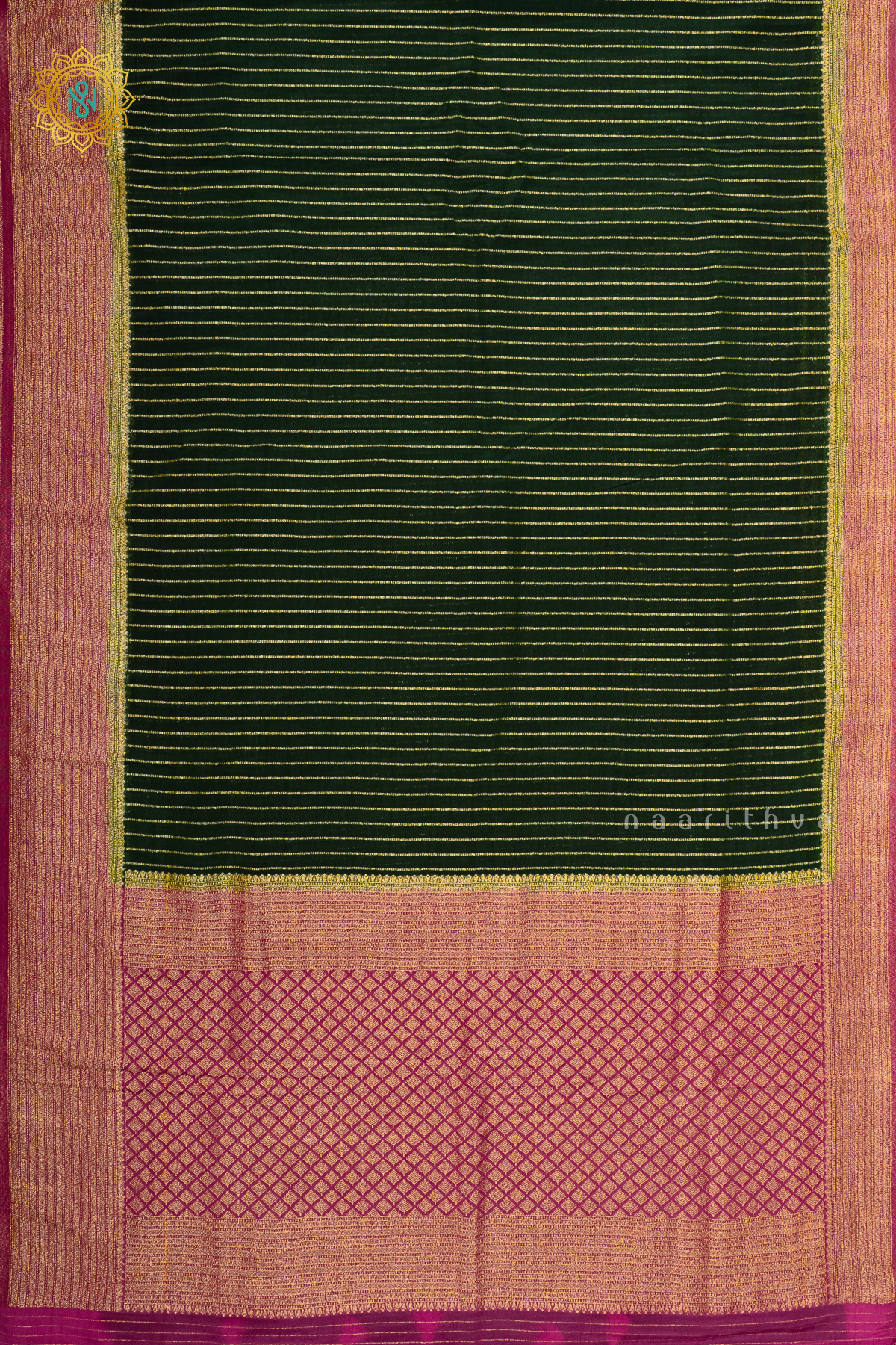 BOTTLE GREEN WITH PINK - SEMI CREPE GEORGETTE