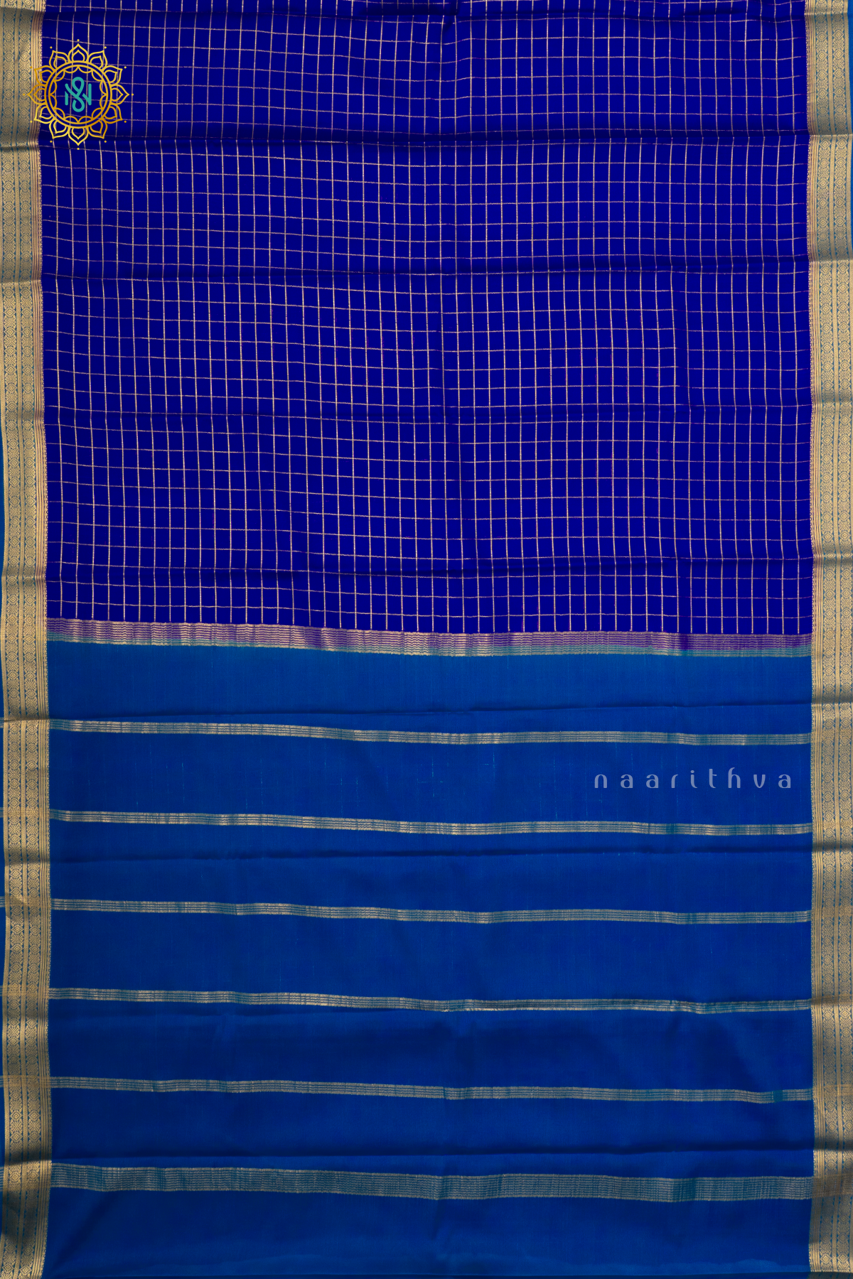 ROYAL BLUE WITH SKY BLUE - PURE MYSORE CREPE SILK