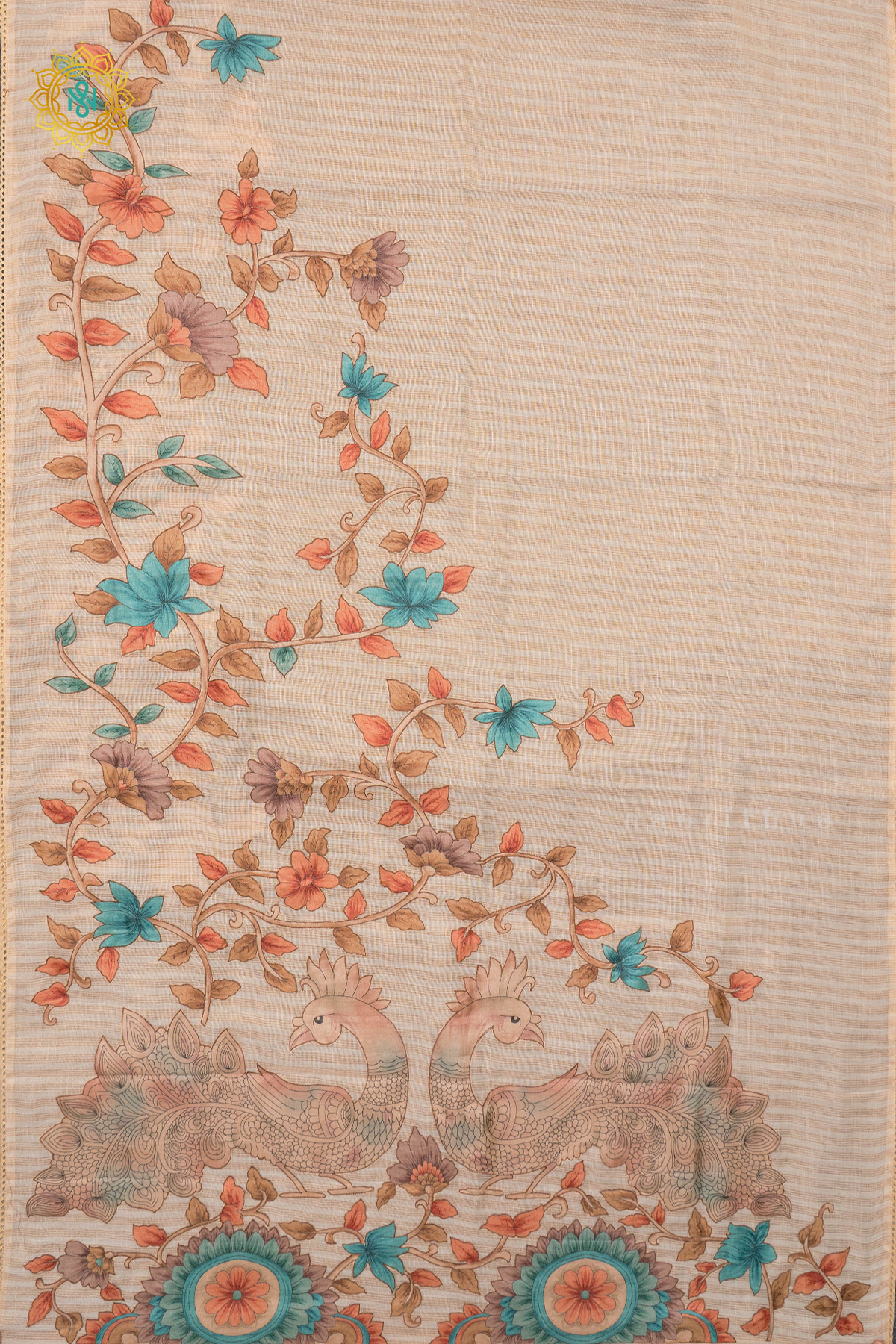 OFF WHITE WITH GREY - LINEN TISSUE WITH APPLIQUE WORK