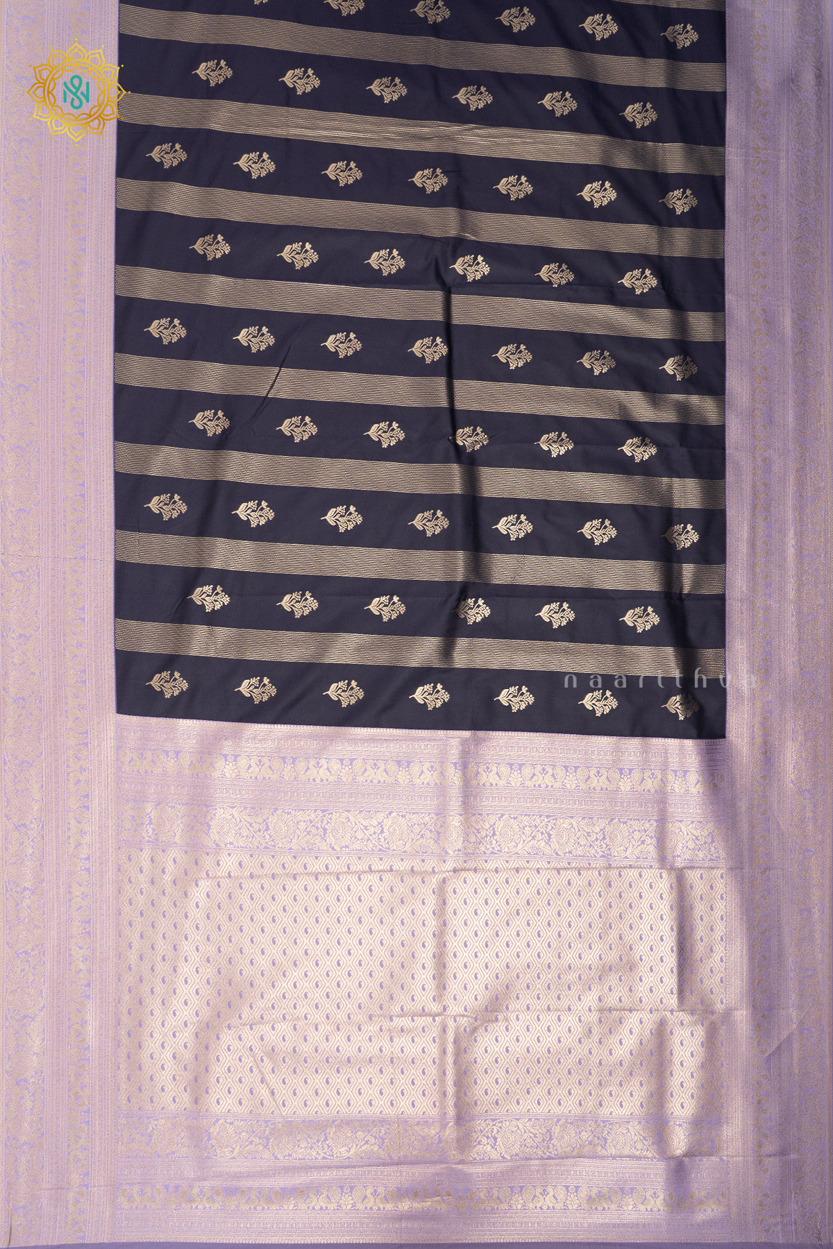 NAVY BLUE WITH LAVENDER - SEMI SILK