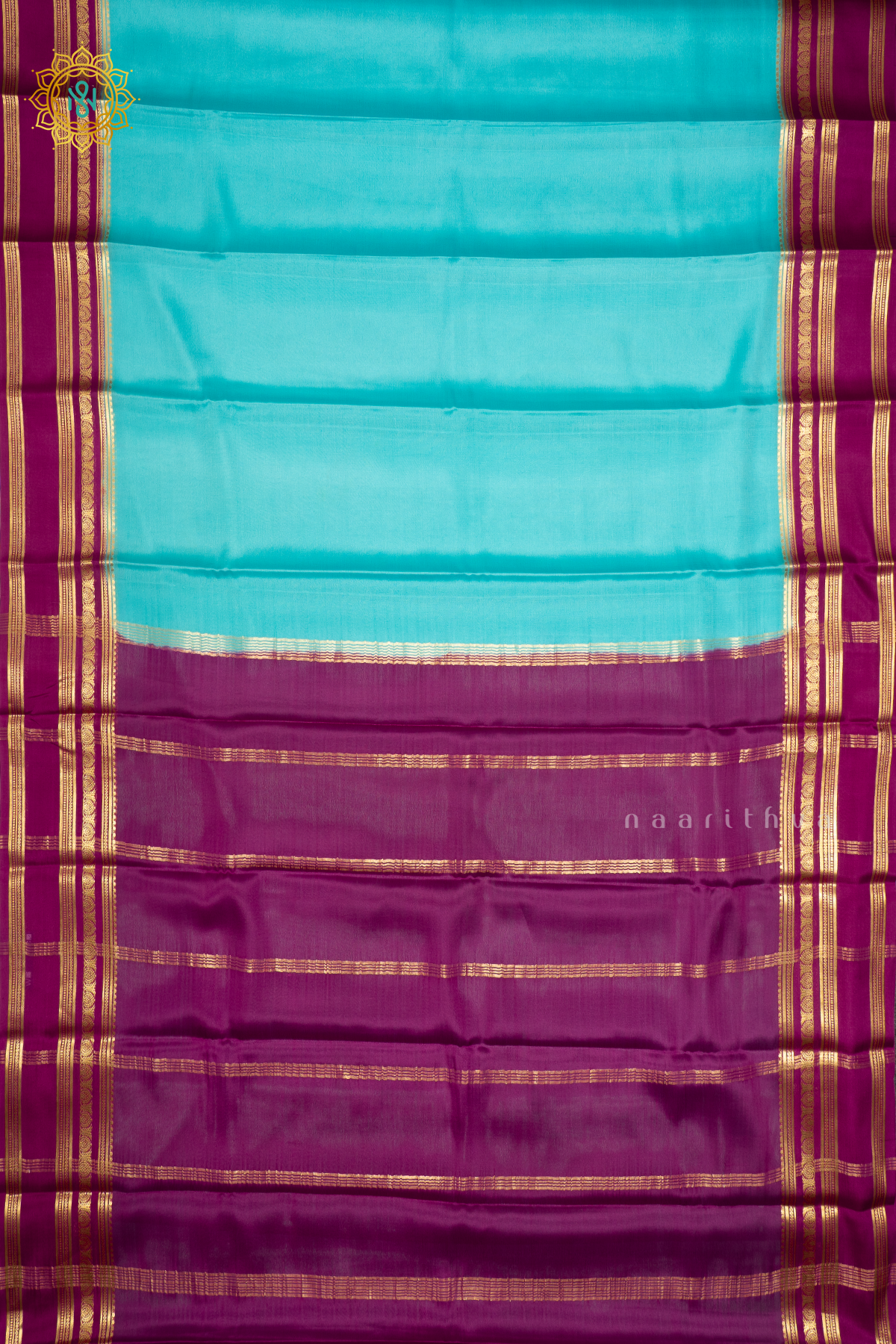 SKY BLUE WITH MAGENTHA - PURE MYSORE CREPE SILK