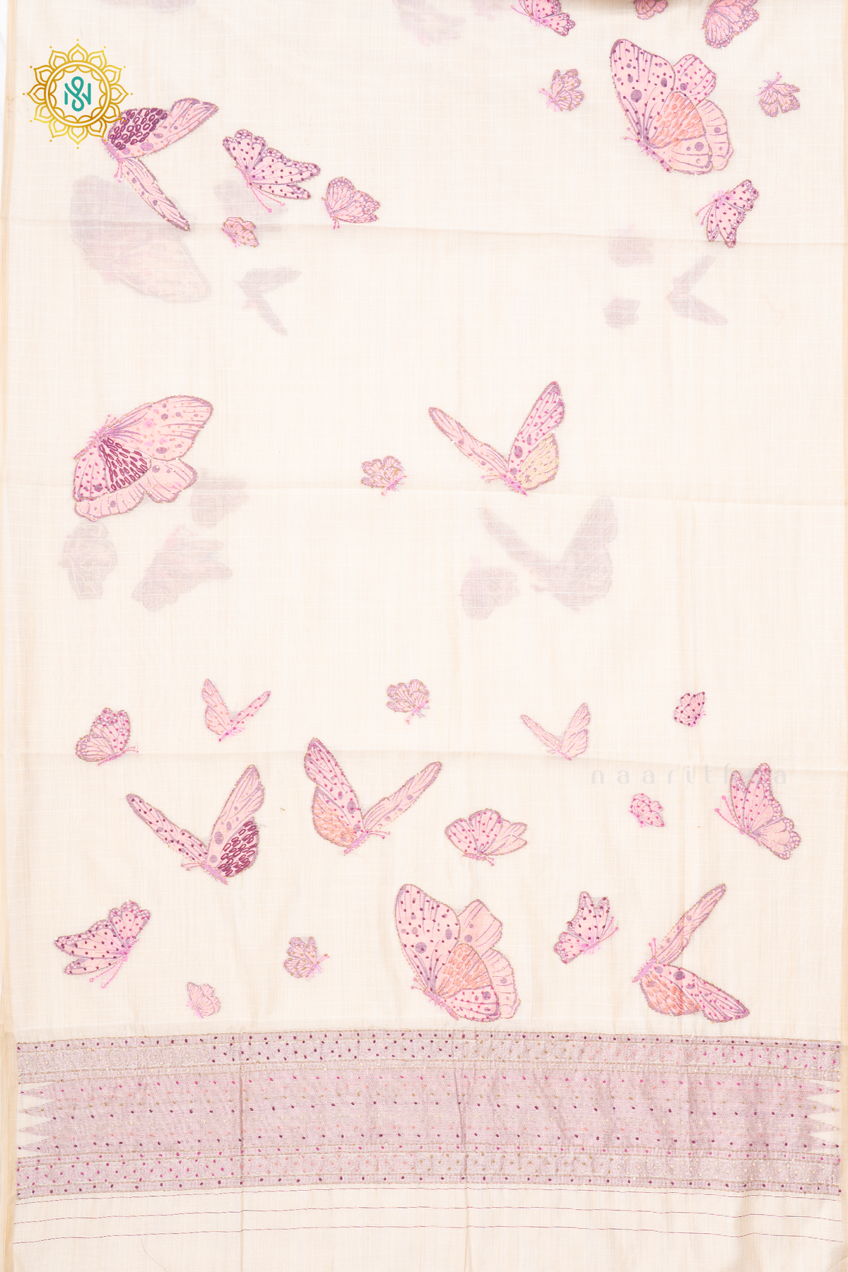 WHITE WITH LAVENDER - MOONGA COTTON