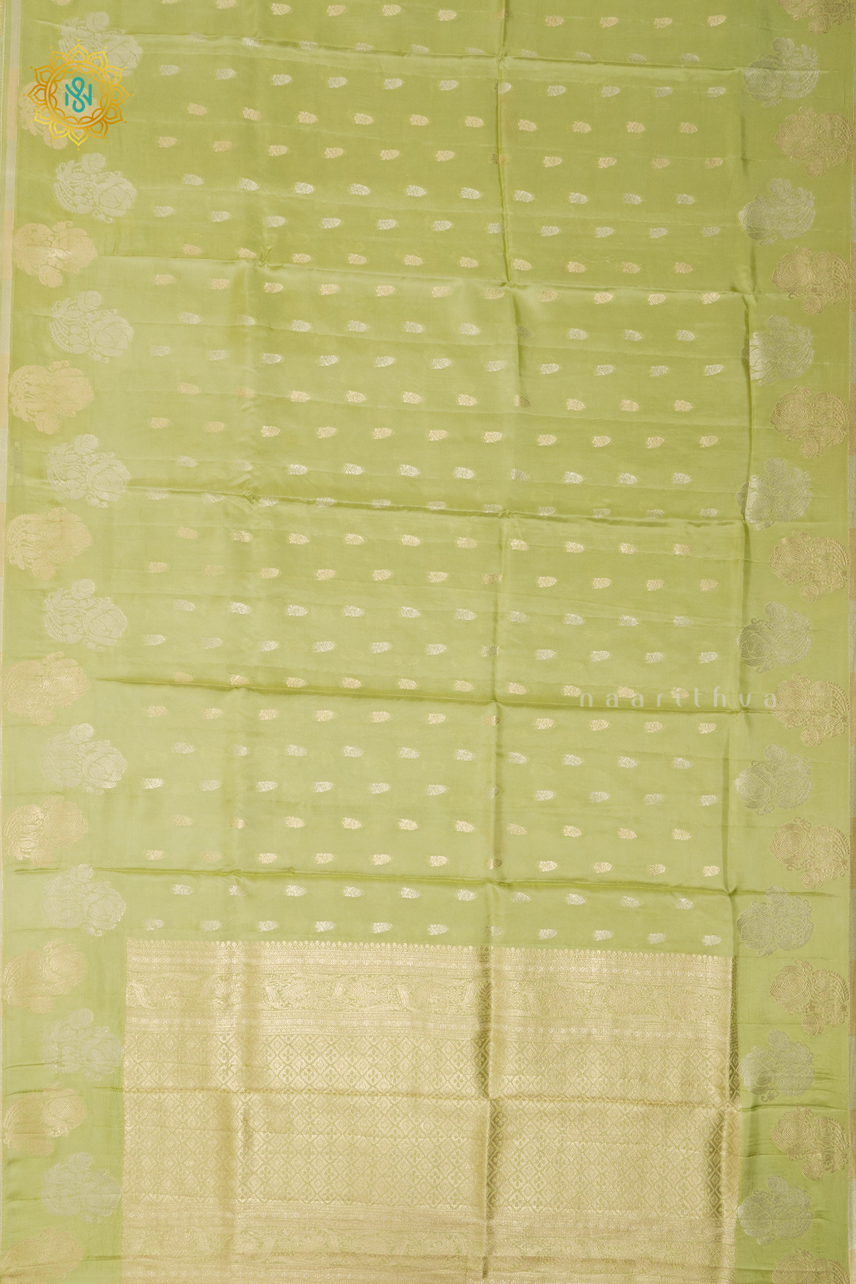 PISTA GREEN WITH LIGHT PINK - SATIN CREPE