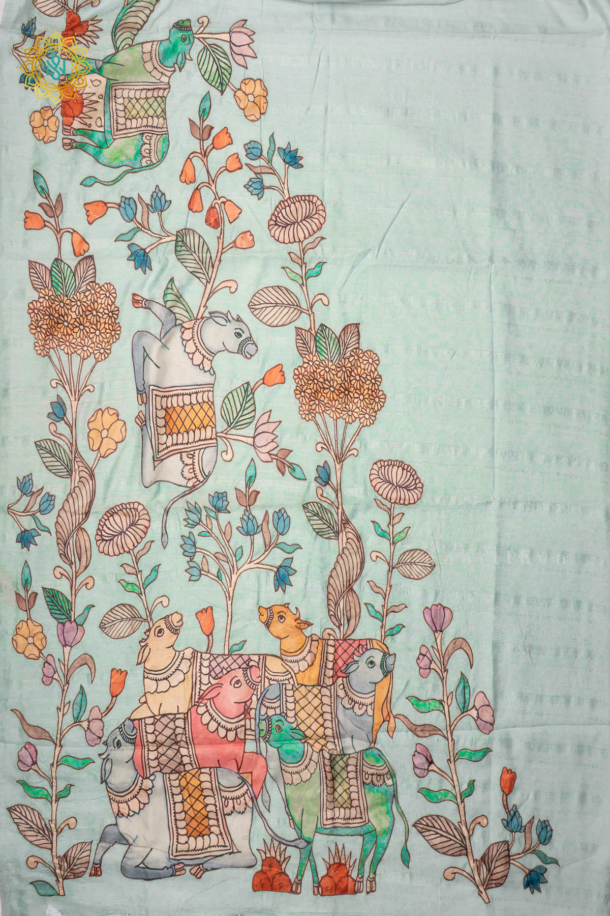 AQUA BLUE - JUTE COTTON WITH APPLIQUE WORK