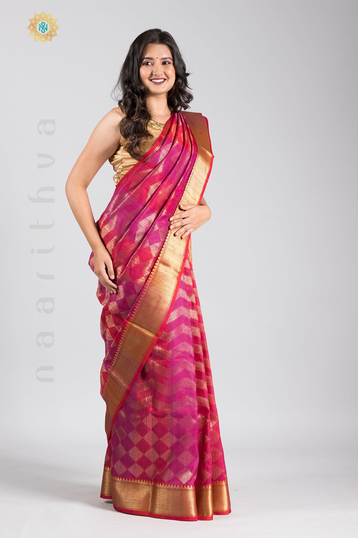 PINK WITH RED - PURE TUSSAR SILK WITH ZARI WOVEN BODY & CONTRAST PALLU & BLOUSE