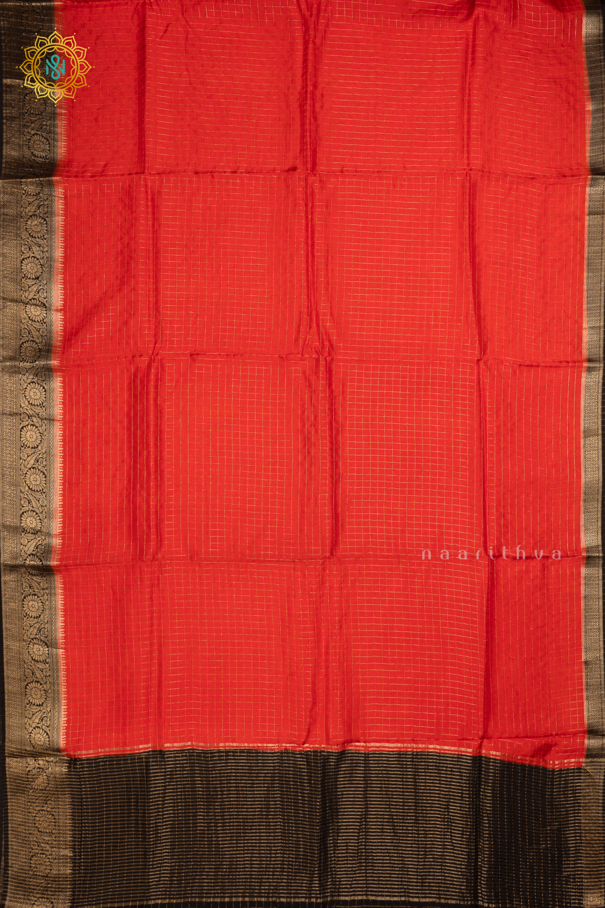 RED WITH BLACK - SEMI CREPE SILK SAREE