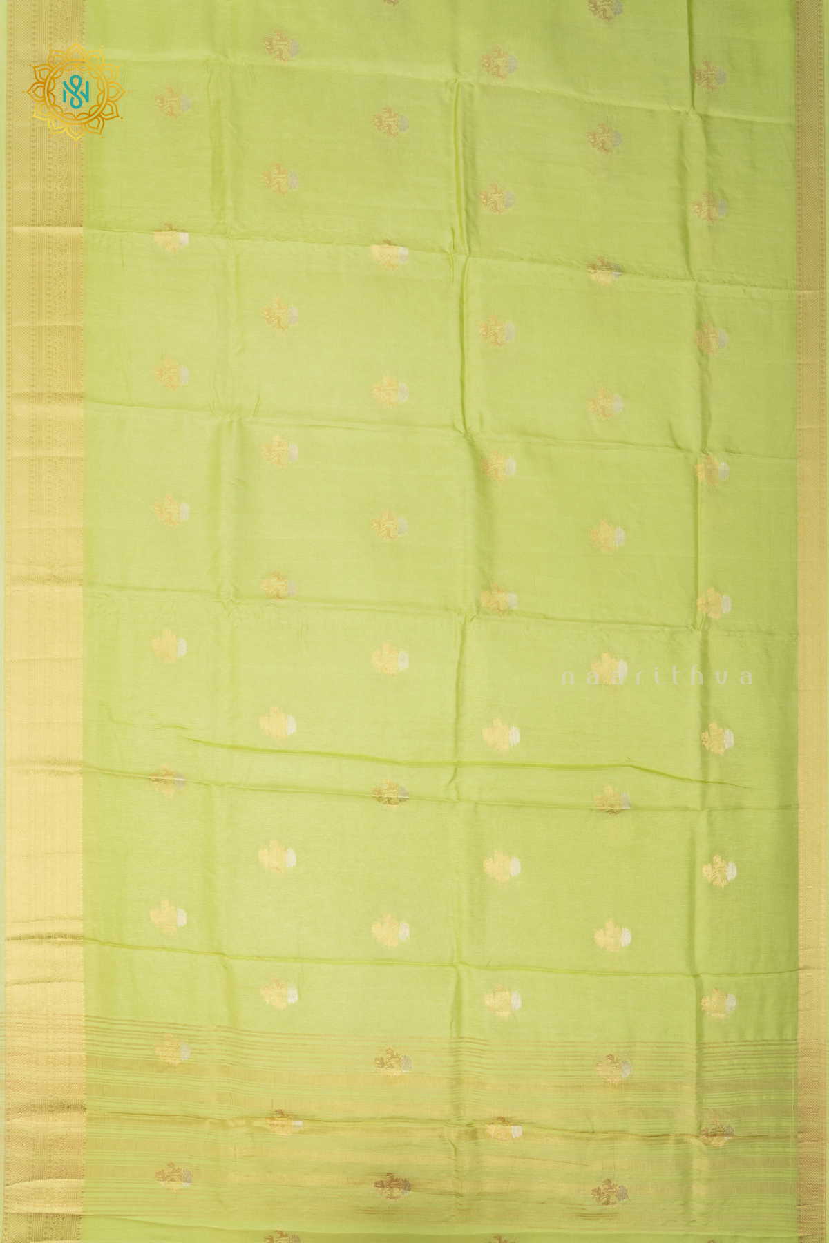 LIGHT GREEN WITH PEACHISH PINK - SEMI CREPE SILK