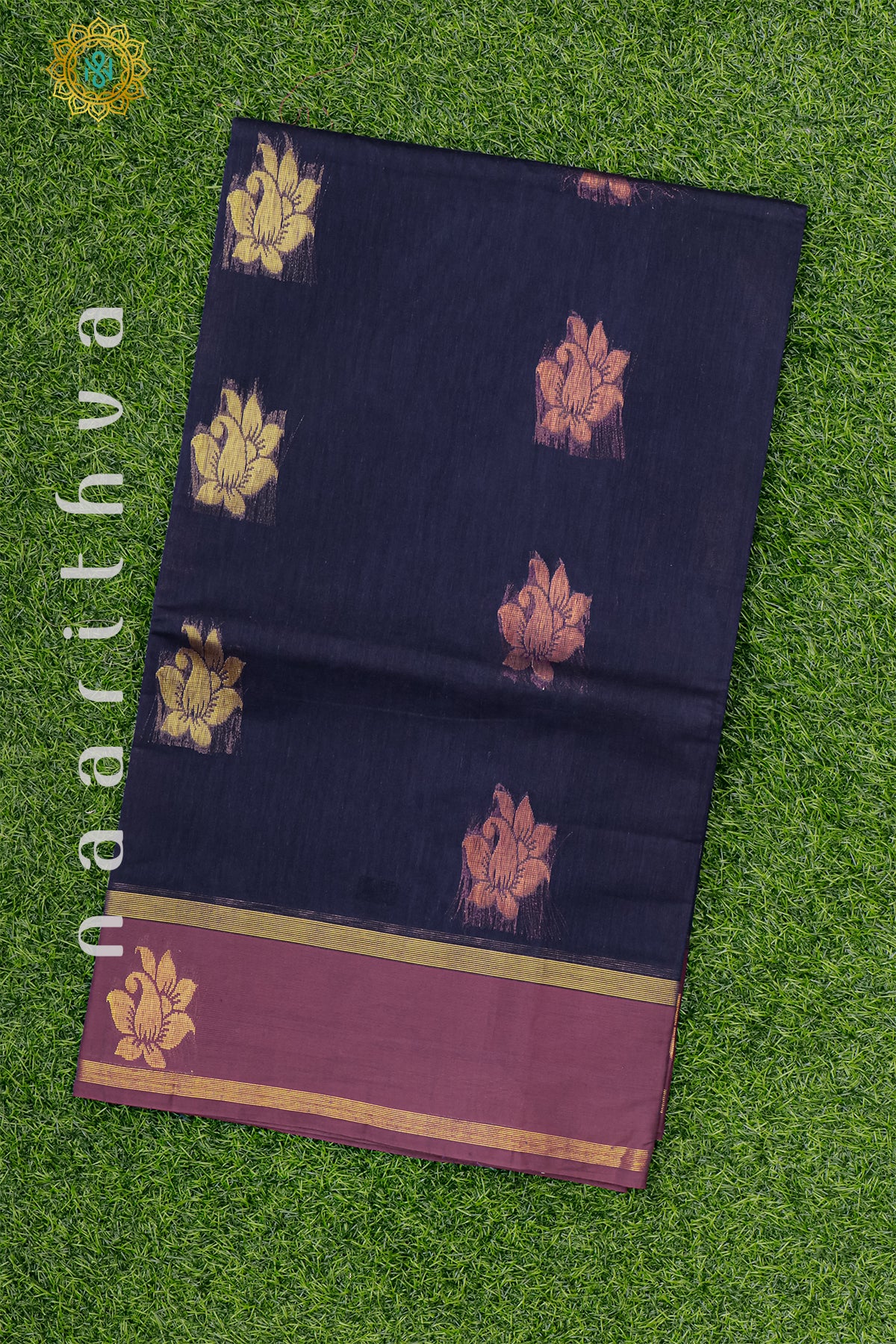NAVY BLUE WITH MAGENTA - SILK COTTON