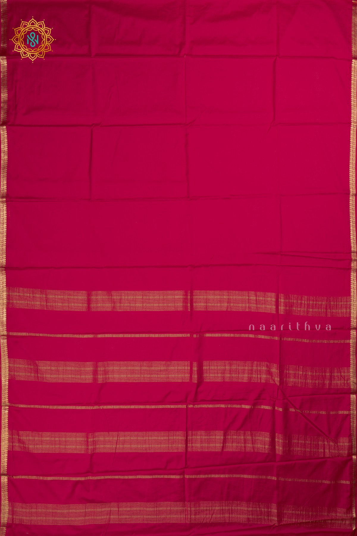 Rani Pink Semi Mysore Crepe Silk with Plain Body and Zari Border