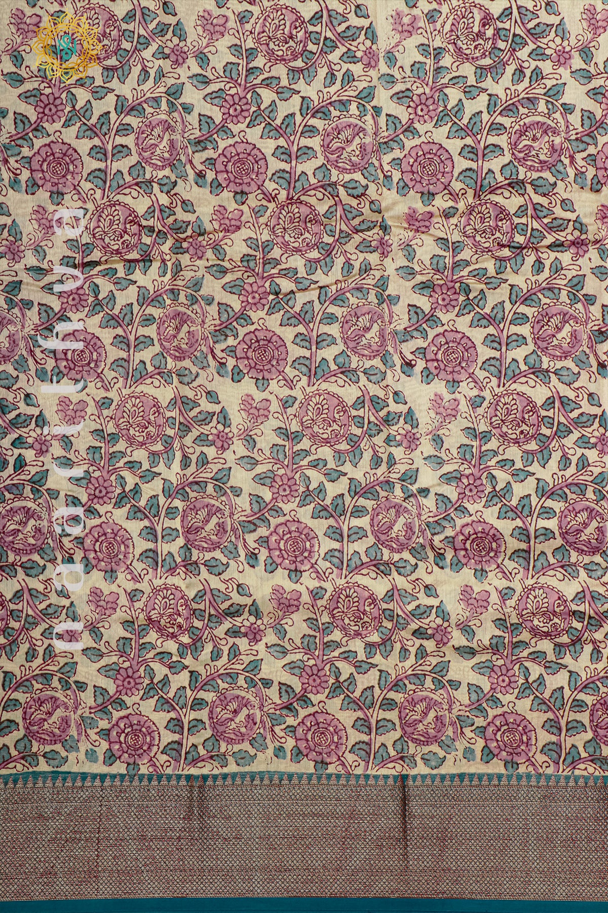 Pink With Blue Chanderi Silk Cotton With Printed Body And Zari Border
