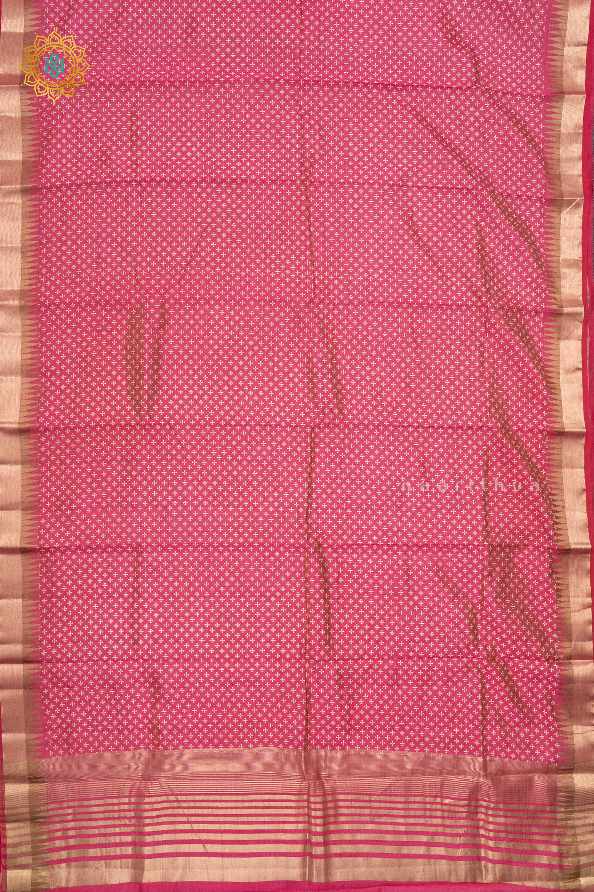 Pink Semi Tussar Saree With Printed Body And Zari Border