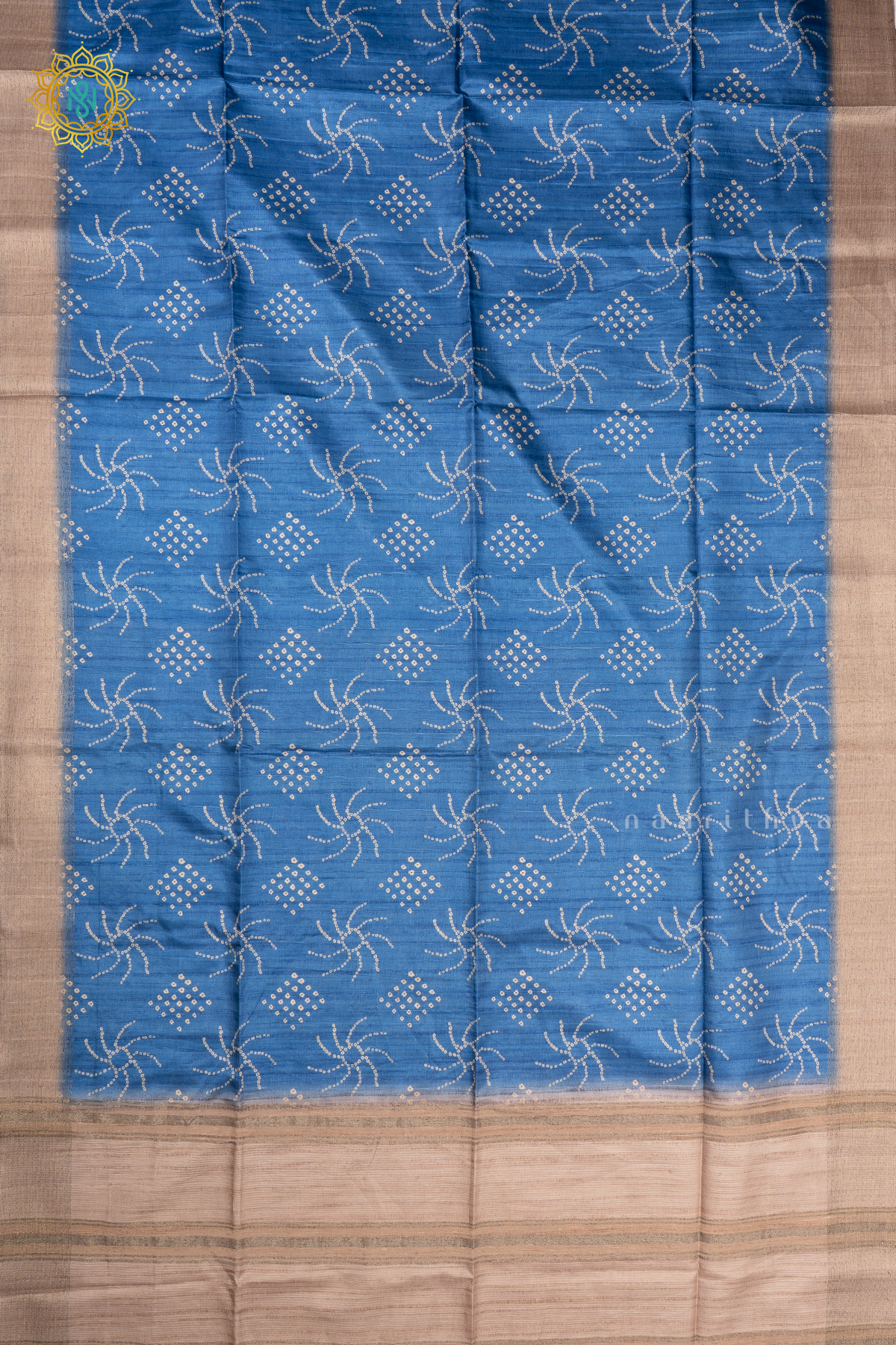 SKY BLUE WITH BEIGE - SEMI TUSSAR SILK