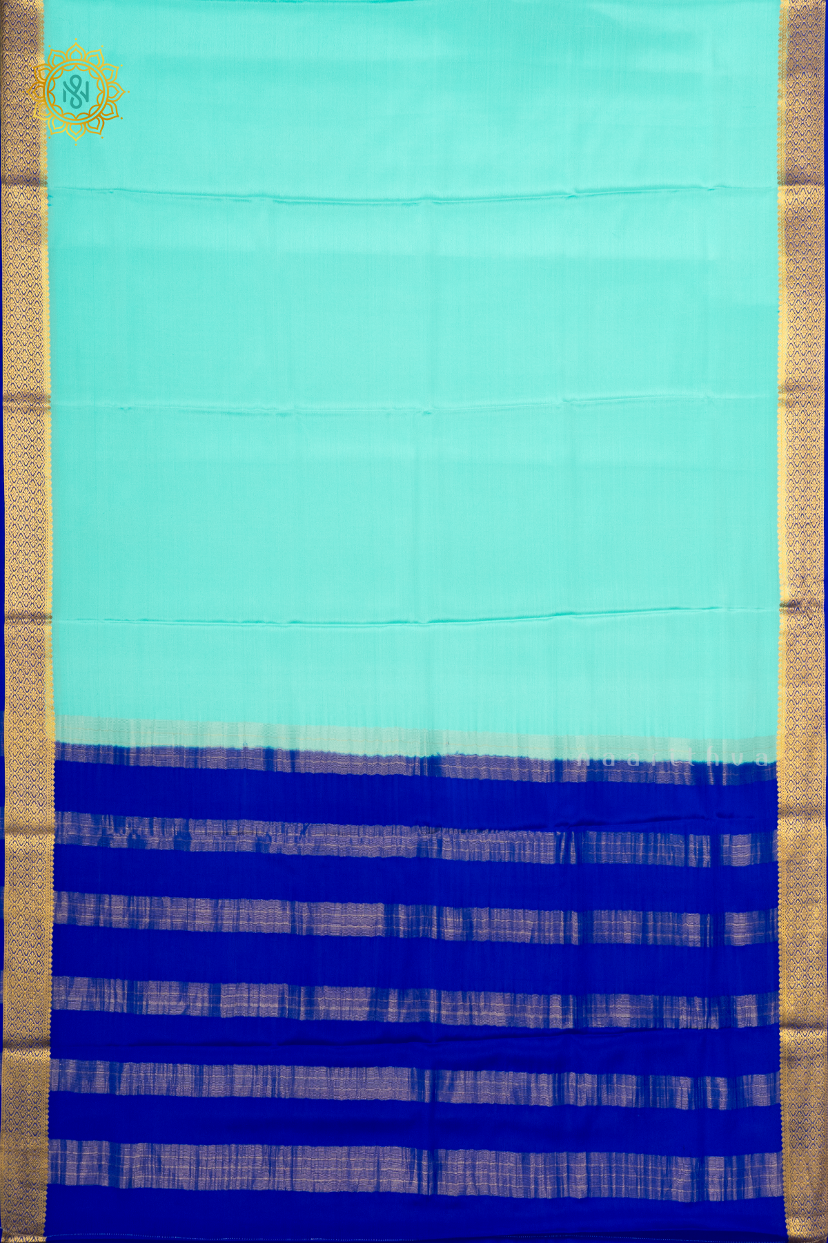 AQUA BLUE WITH ROYAL BLUE - PURE MYSORE CREPE SILK