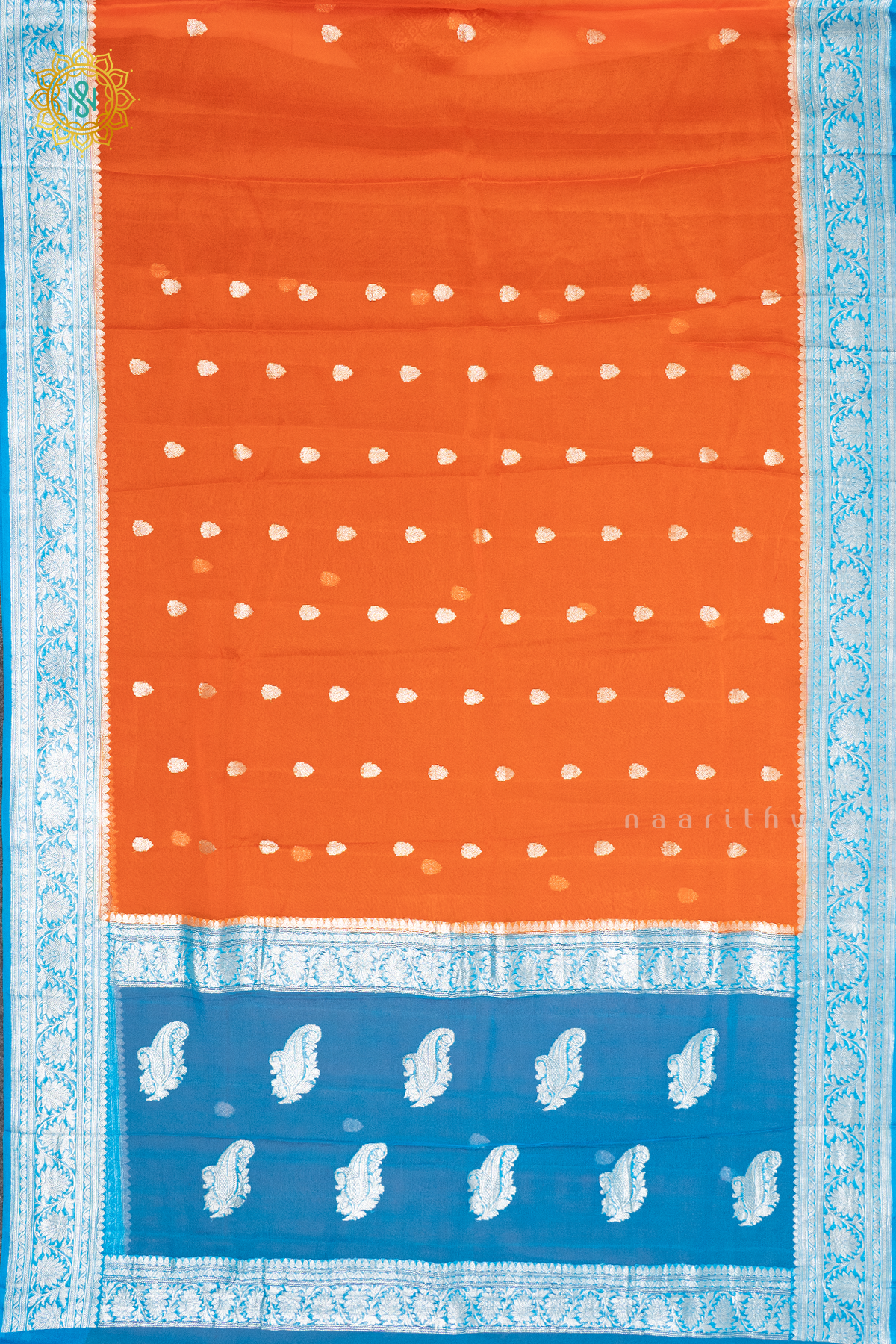 ORANGE WITH BLUE - PURE CHIFFON BANARAS