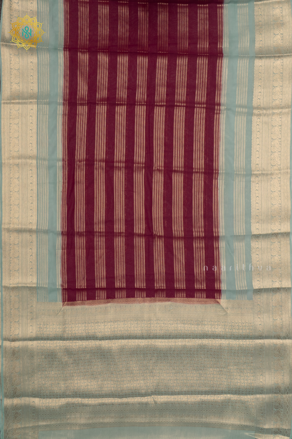 MAROON WITH AQUA BLUE - SEMI CREPE GEORGETTE