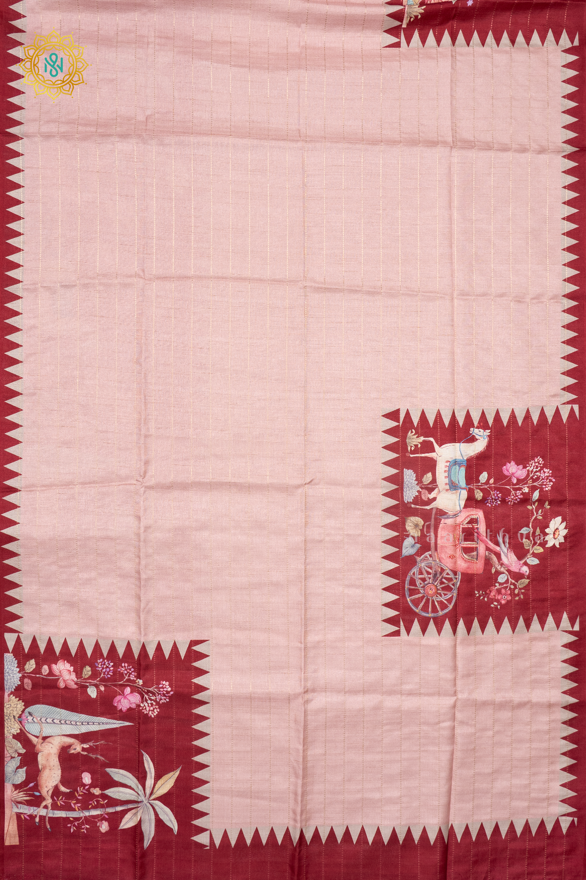 PEACH WITH MAROON - SEMI TUSSAR
