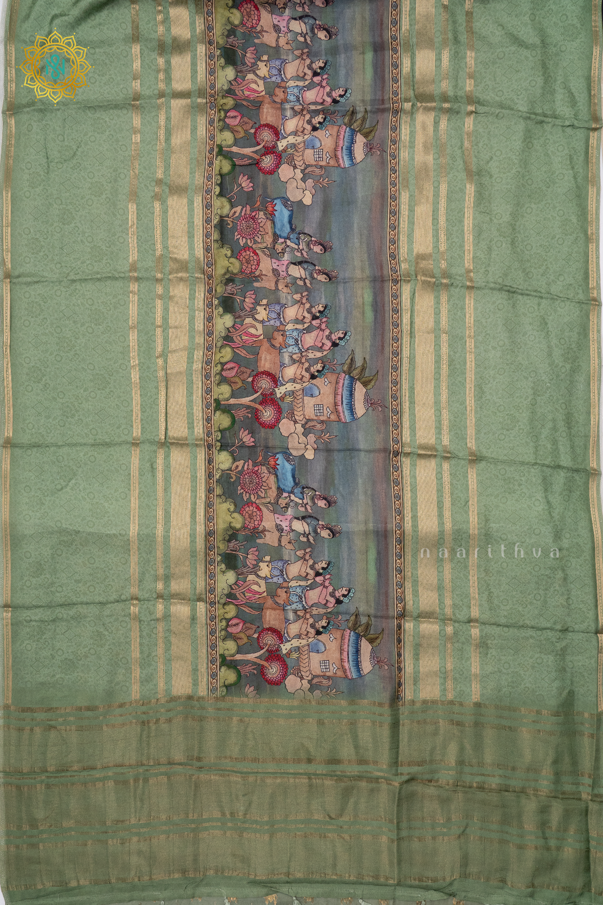 PISTA GREEN WITH GREY - SEMI CREPE SILK