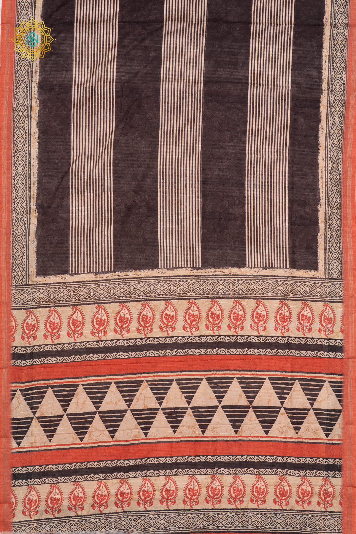 BLACK WITH ORANGE - SEMI TUSSAR SILK