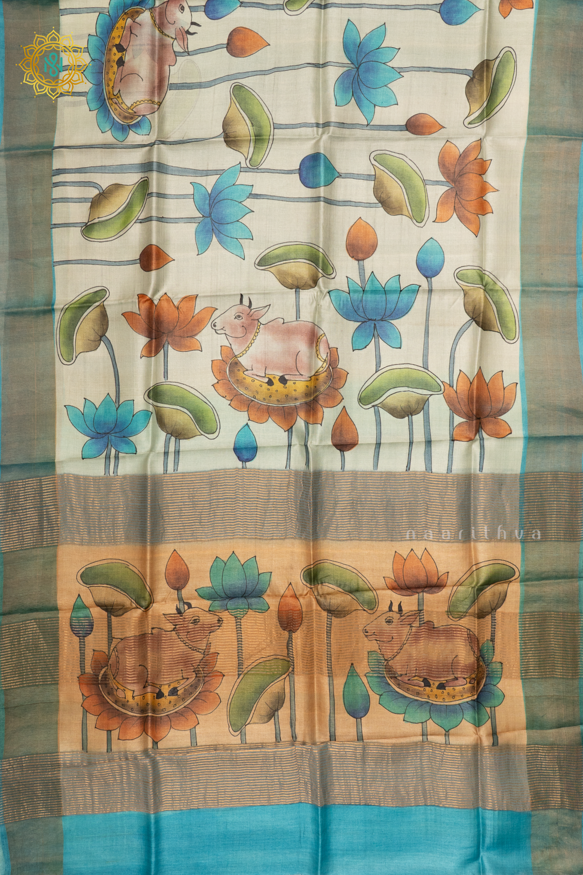 AQUA BLUE WITH SKY BLUE - PURE TUSSAR SILK