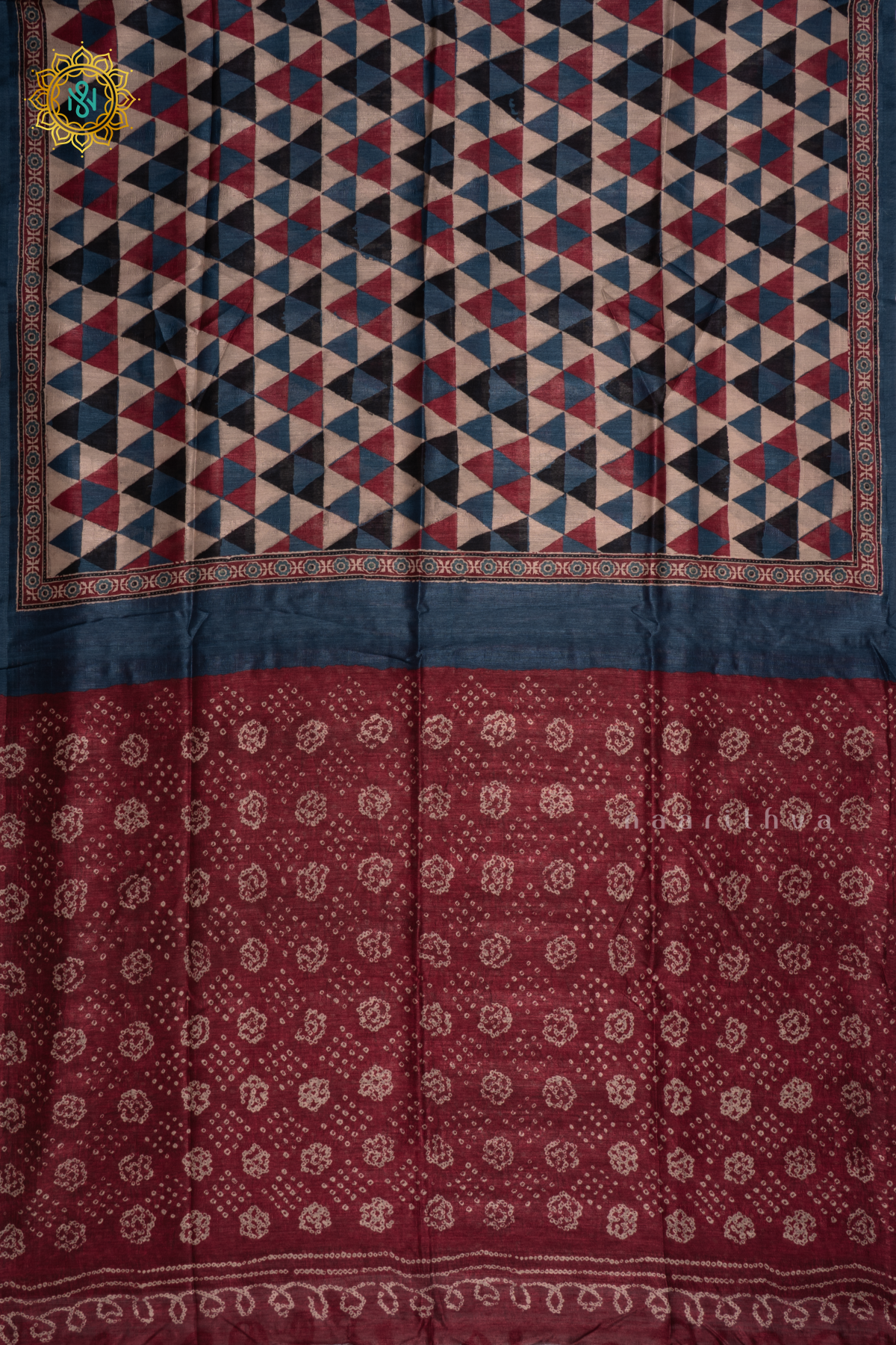 Maroon Semi Gicha Tussar Silk Saree With Printed Body, Pallu And Blouse