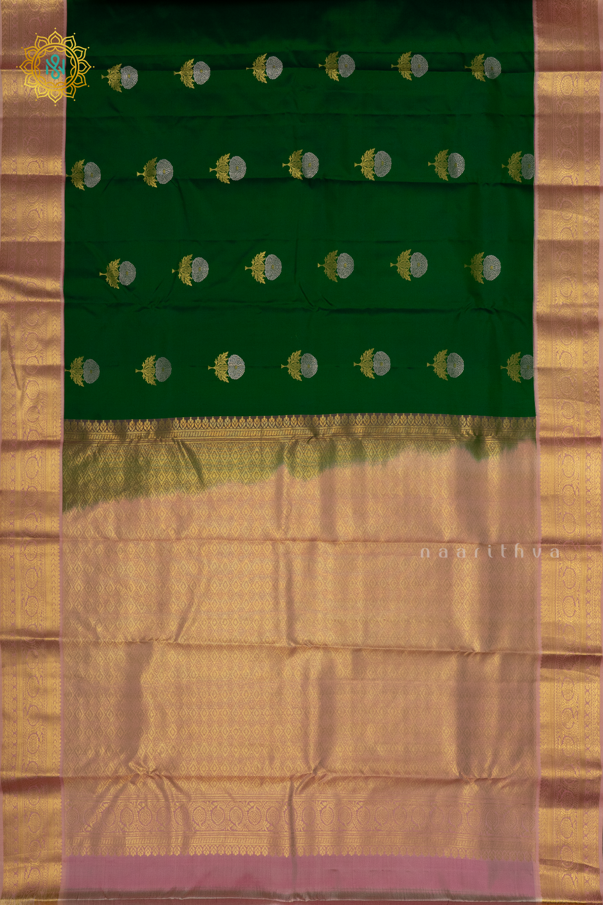 GREEN WITH LIGHT PINK - PURE KANJIVARAM SILK