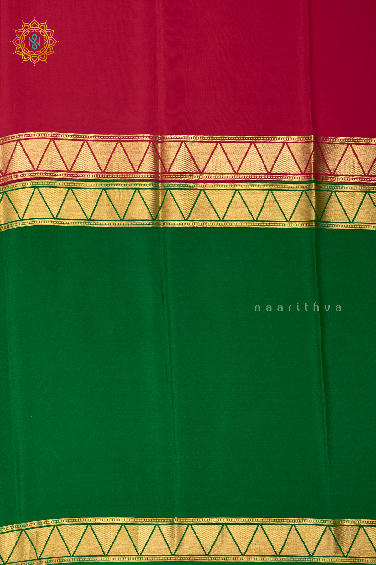 RED WITH GREEN - PURE MYSORE CREPE SILK