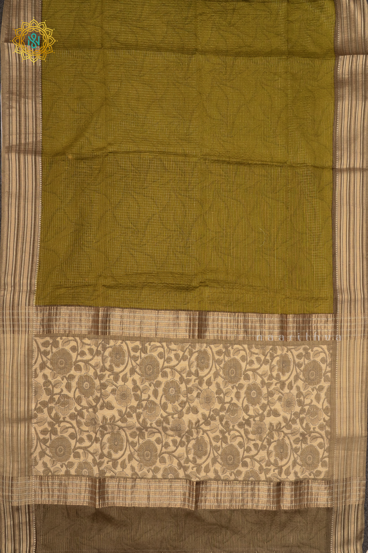 PARROT GREEN WITH BEIGE - SEMI CREPE SILK