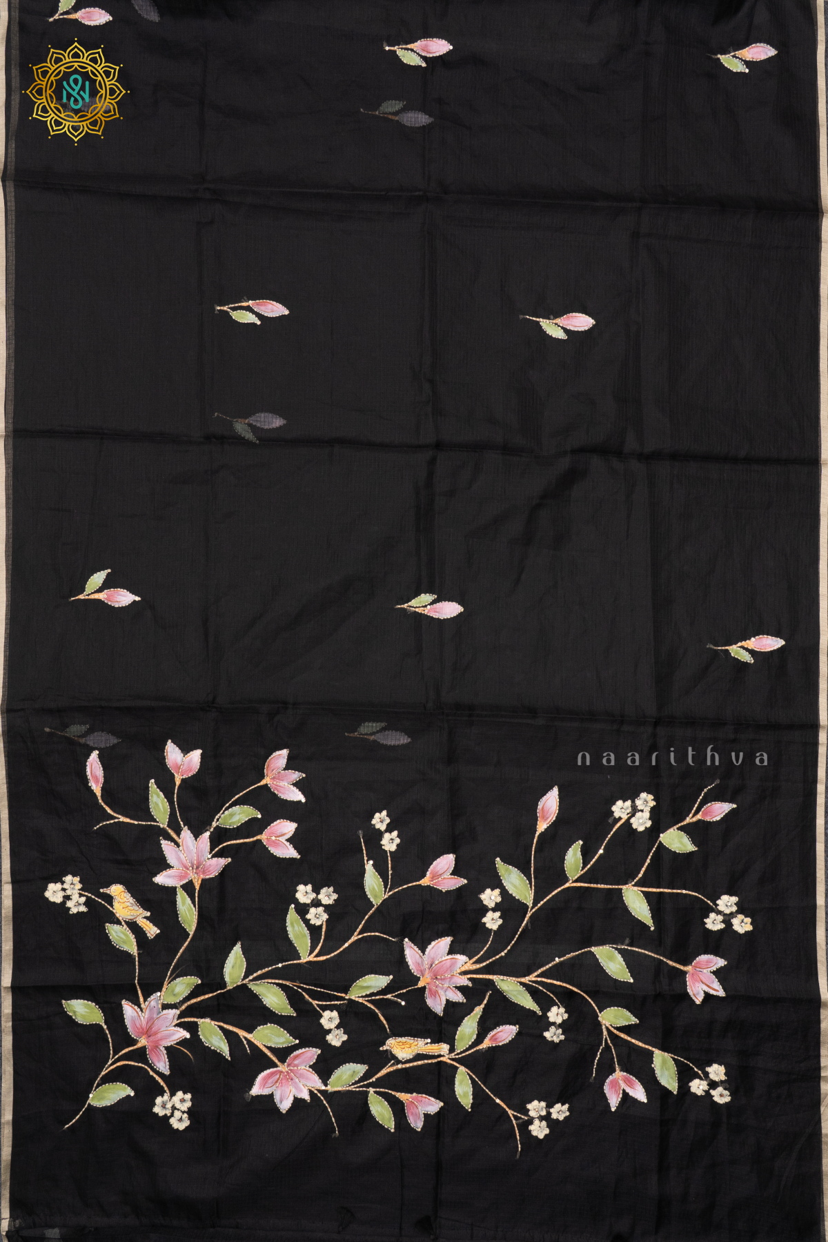 BLACK - HAND PAINTED ORGANZA WITH KATH WORK