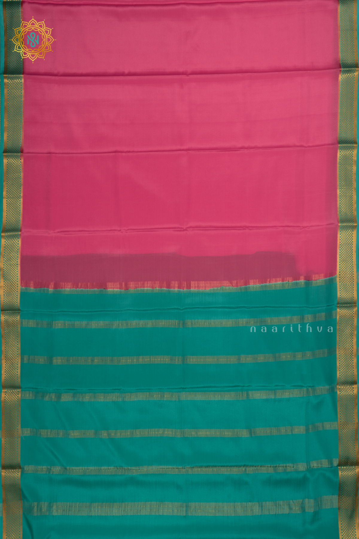 RANI PINK WITH SKY BLUE - PURE MYSORE CREPE SILK SAREE