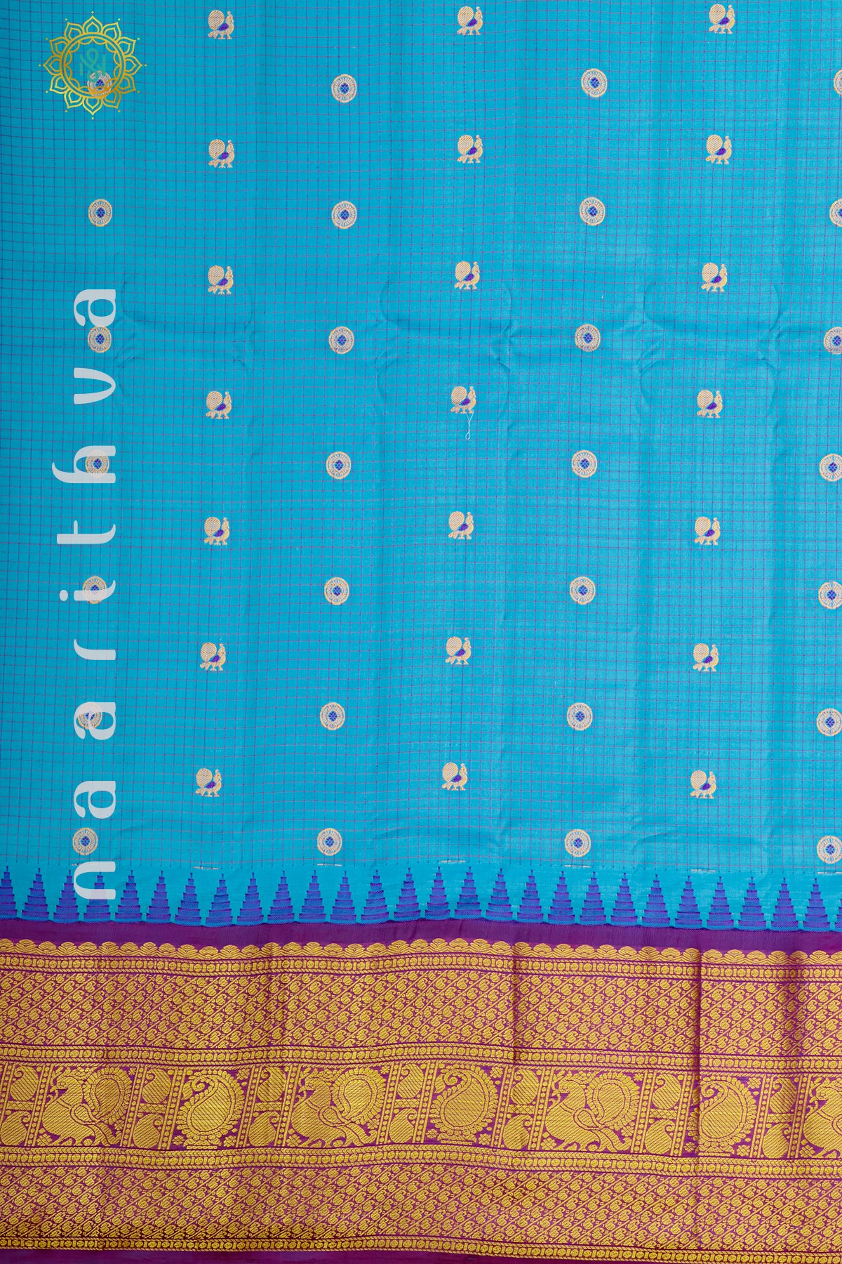 AQUA BLUE WITH PURPLE - PURE GADWAL SILK