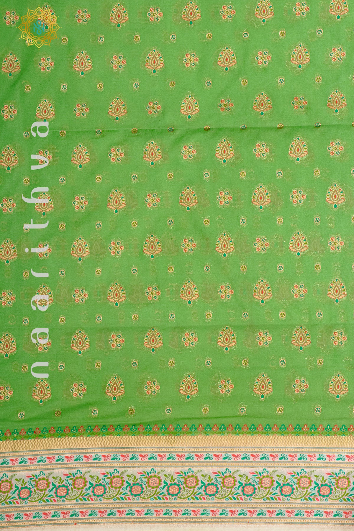 GREEN WITH OFF WHITE - SEMI CREPE GEORGETTE