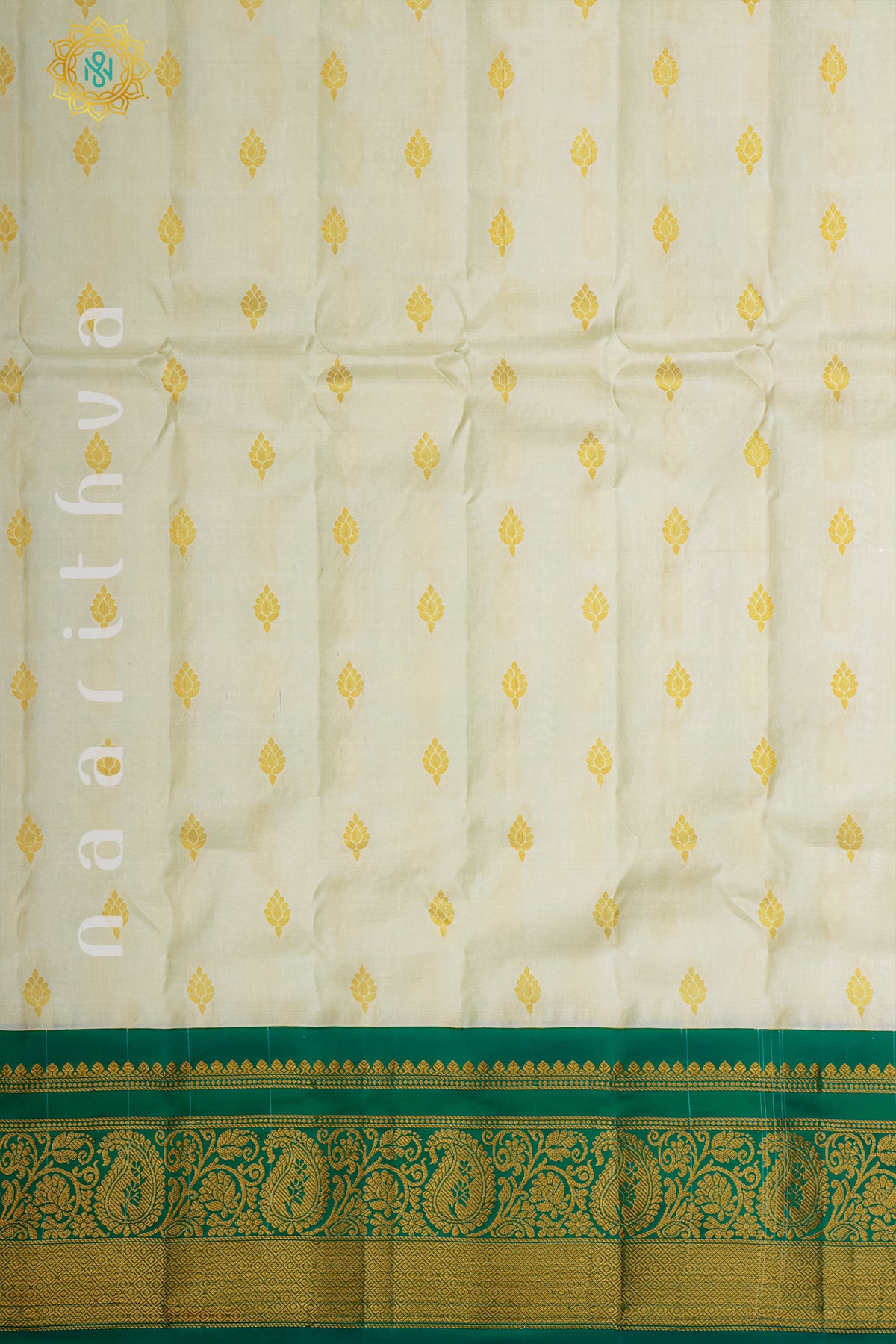 WHITE WITH GREEN - PURE GADWAL SILK