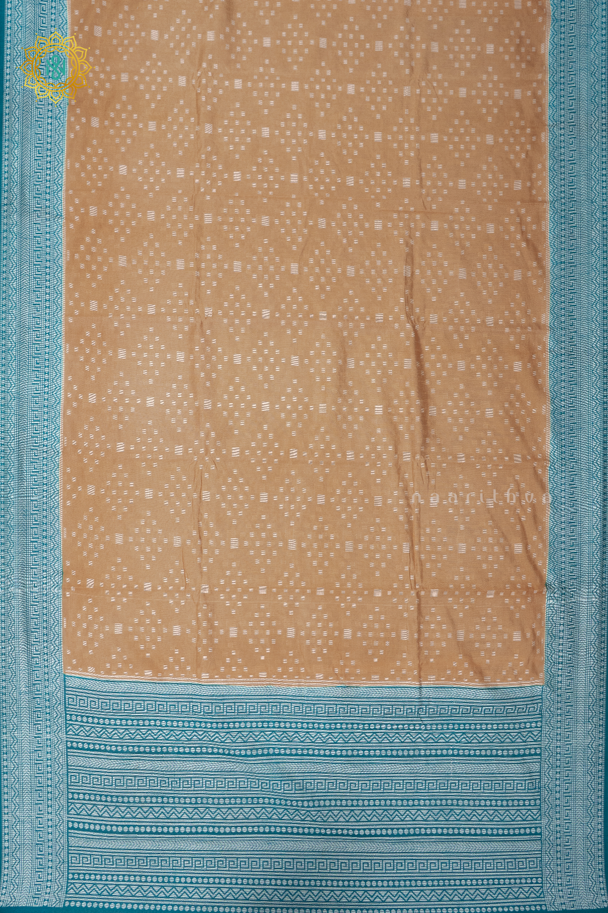 BEIGE WITH CYAN GREEN - JUTE COTTON