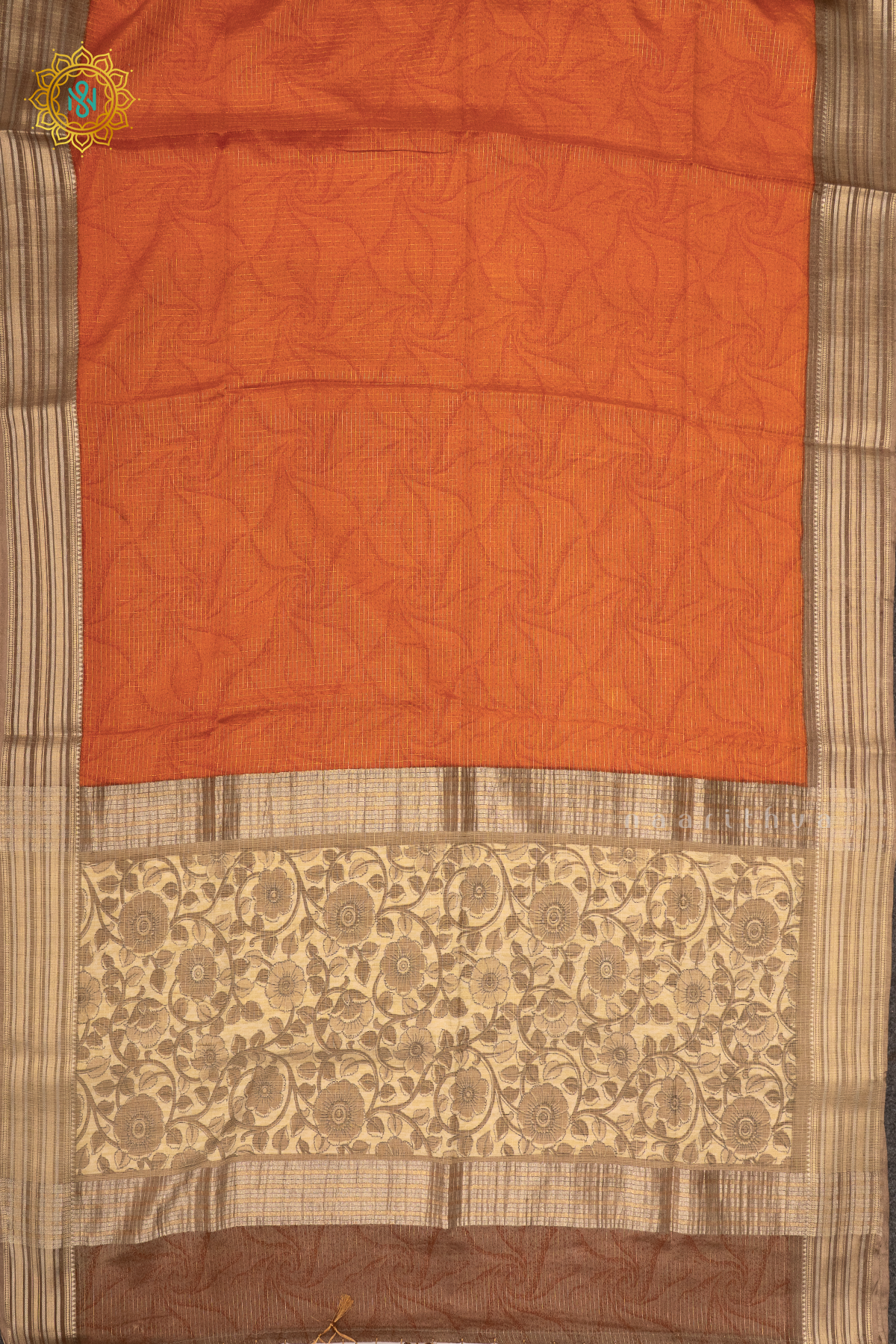RUST ORANGE WITH BEIGE - SEMI CREPE SILK