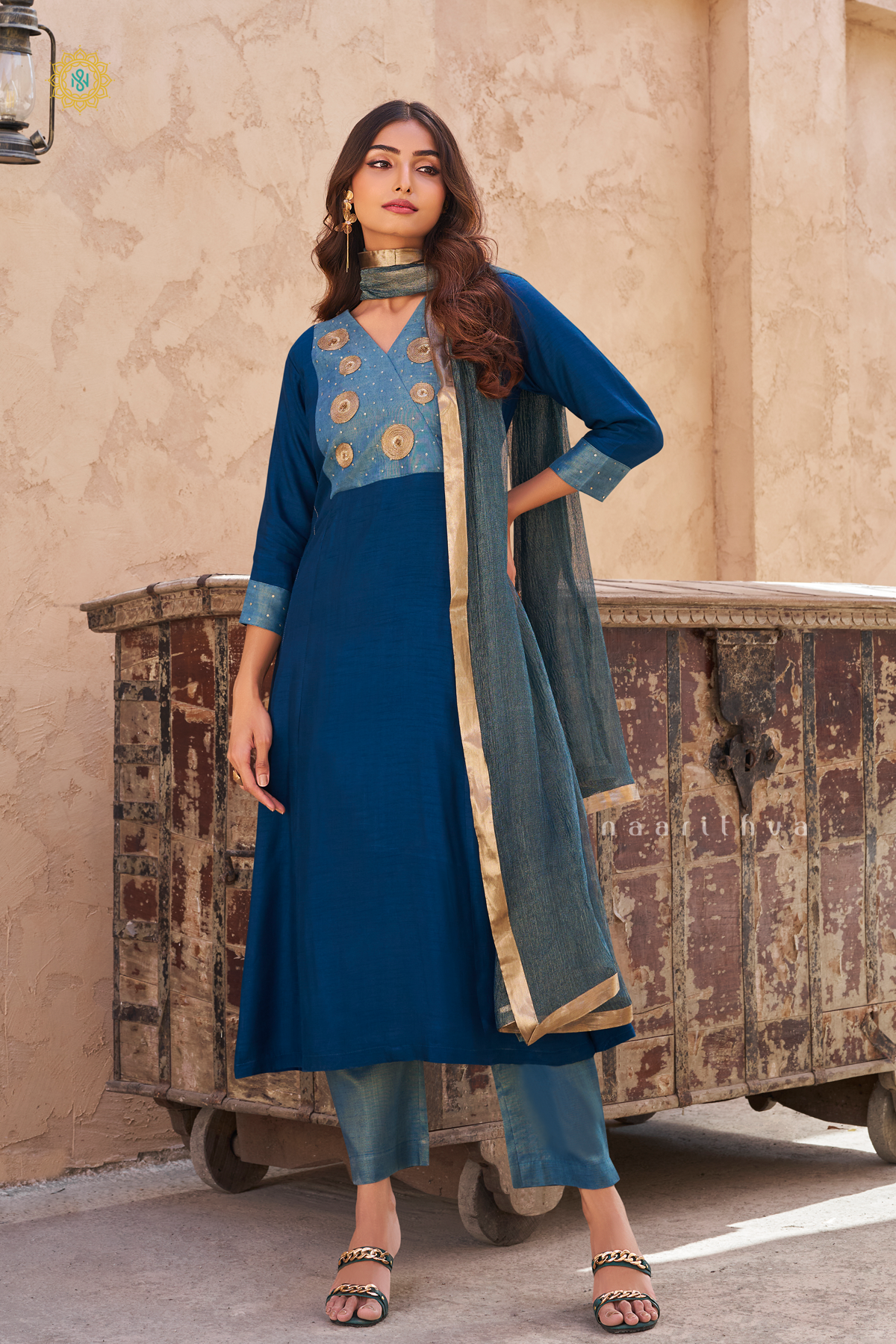PEACOCK BLUE - SILK 3PC SALWAR SUIT WITH TOP, BOTTOM & DUPATTA