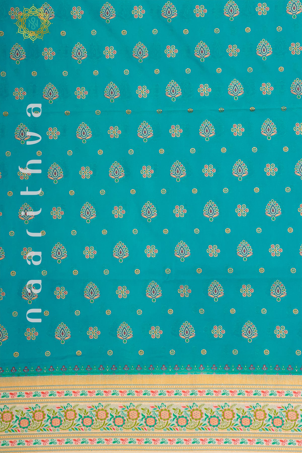 SKY BLUE WITH OFF WHITE - SEMI CREPE GEORGETTE