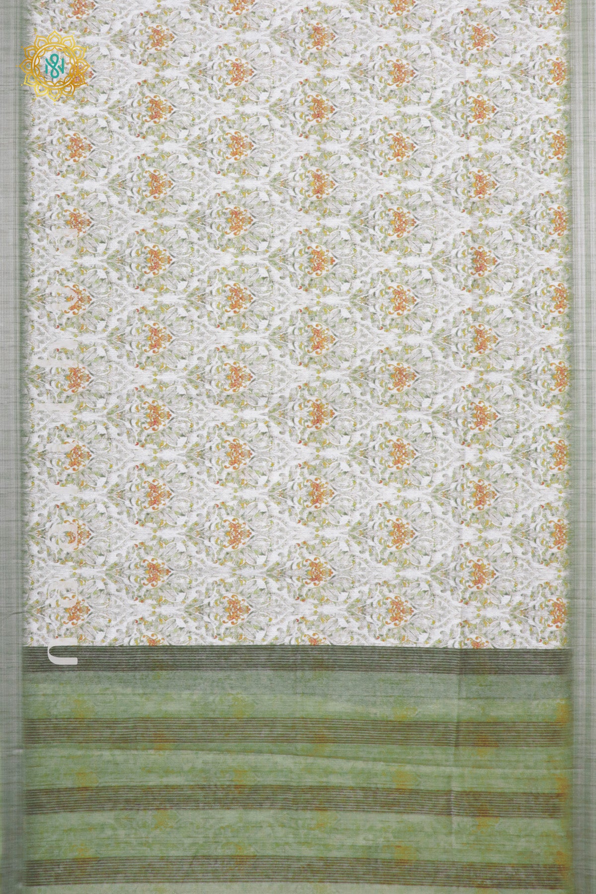 WHITE WITH GREEN - JUTE COTTON