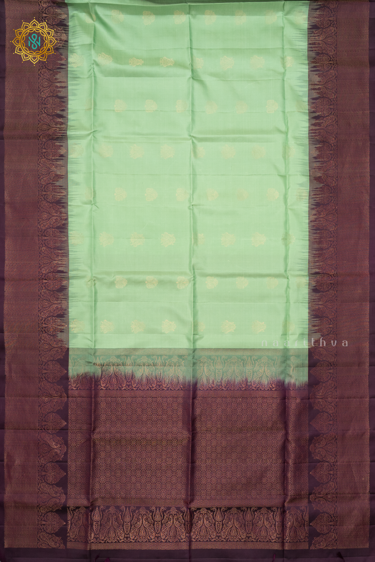 PISTA GREEN WITH DEEP WINE - PURE KANJIVARAM SOFT SILK