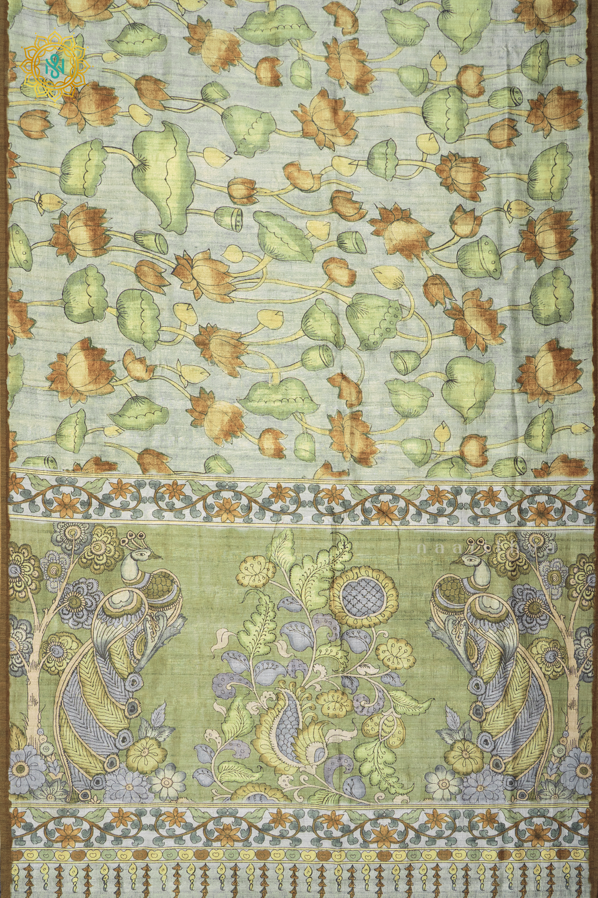 AQUA GREEN WITH OLIVE GREEN - SOFT TUSSAR
