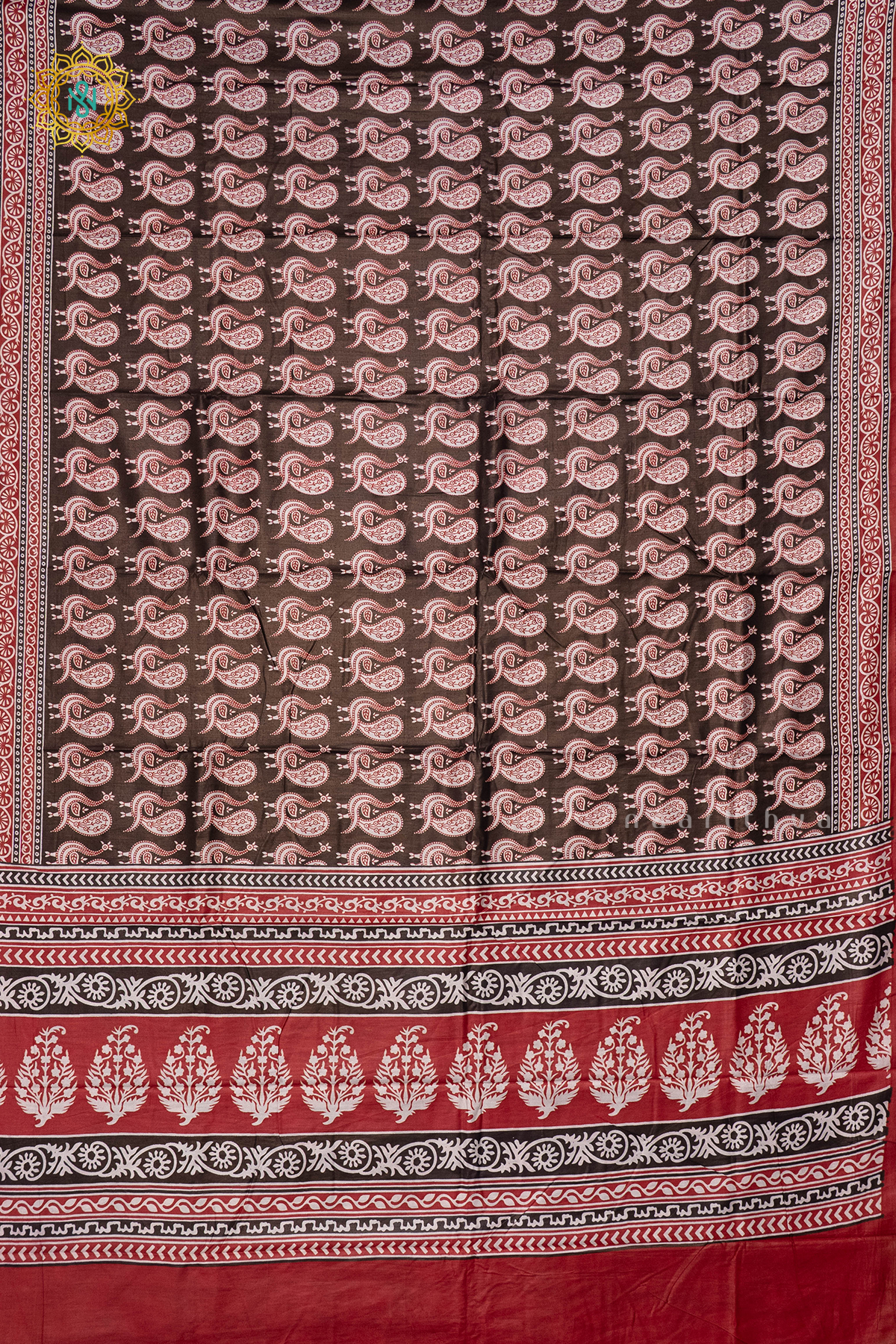 BROWN WITH MAROON - VISCOSE COTTON