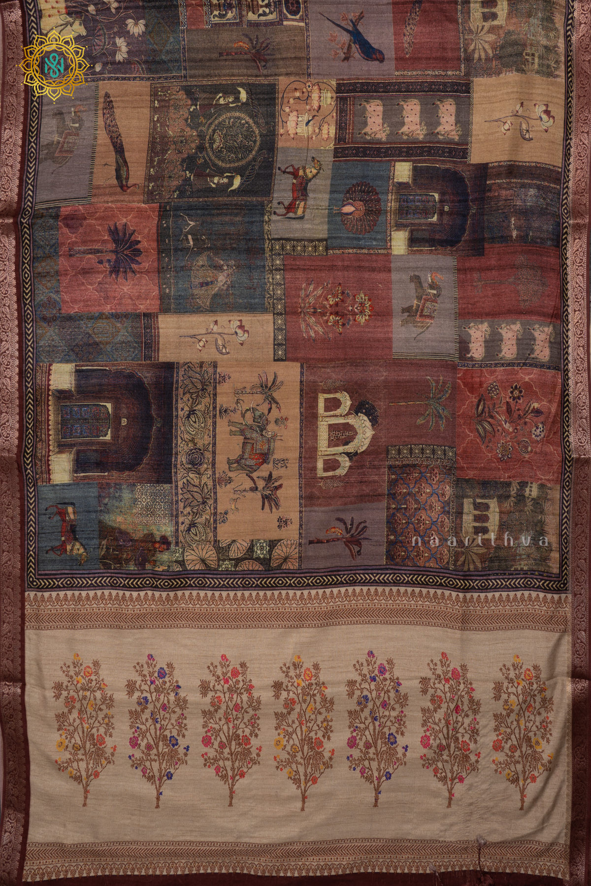 Brown Linen Tussar Saree With Printed Body