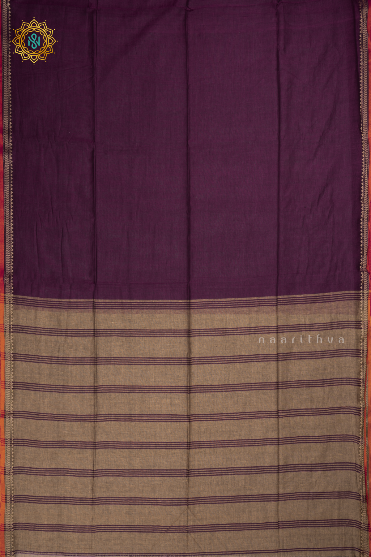 Wine With Beige Mul Cotton Plain Body With Thread Woven Border