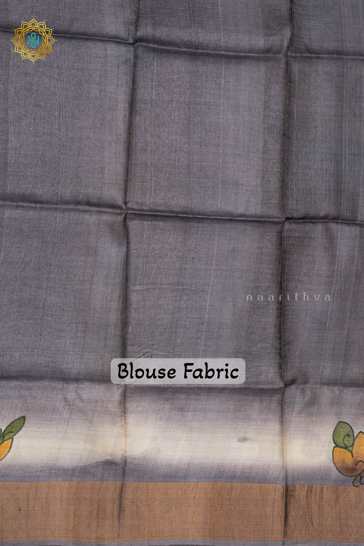 OLIVE GREEN WITH GREY - PURE TUSSAR SILK WITH HAND PAINTED