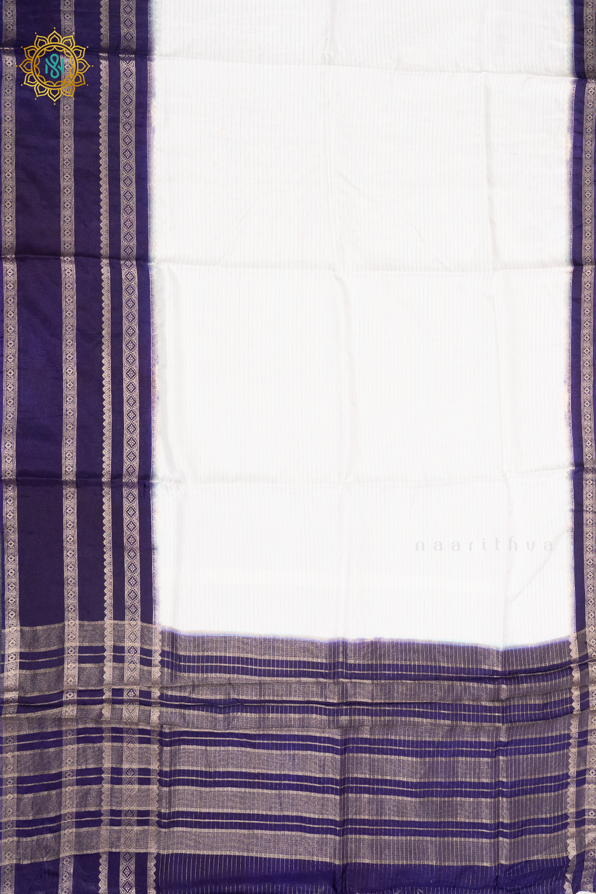 WHITE WITH PURPLE - SEMI CREPE SILK