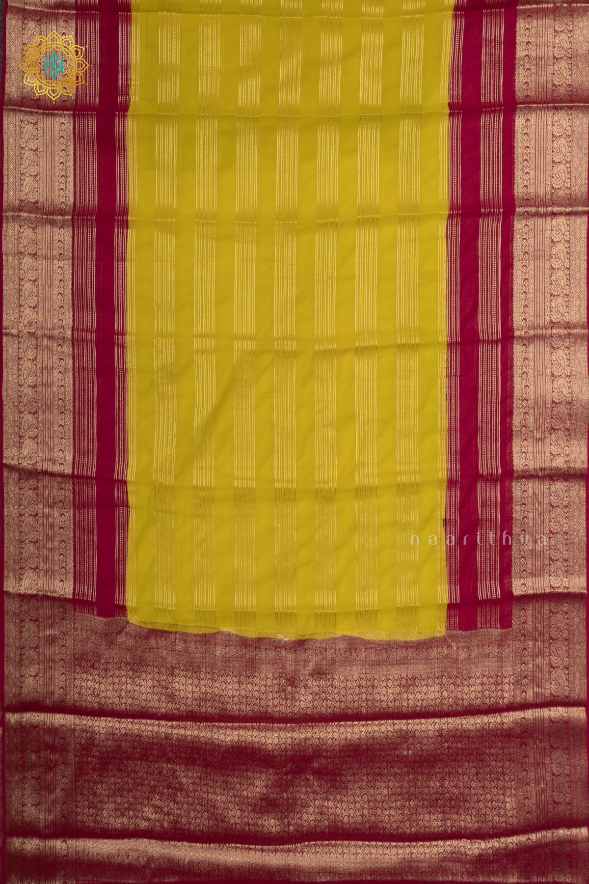 LEMON YELLOW WITH PINK - SEMI CREPE GEORGETTE