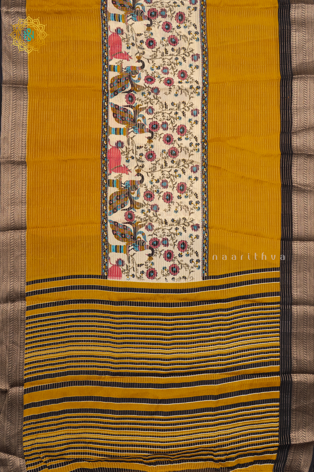 OFF WHITE WITH YELLOW & BLACK - SEMI GEORGETTE