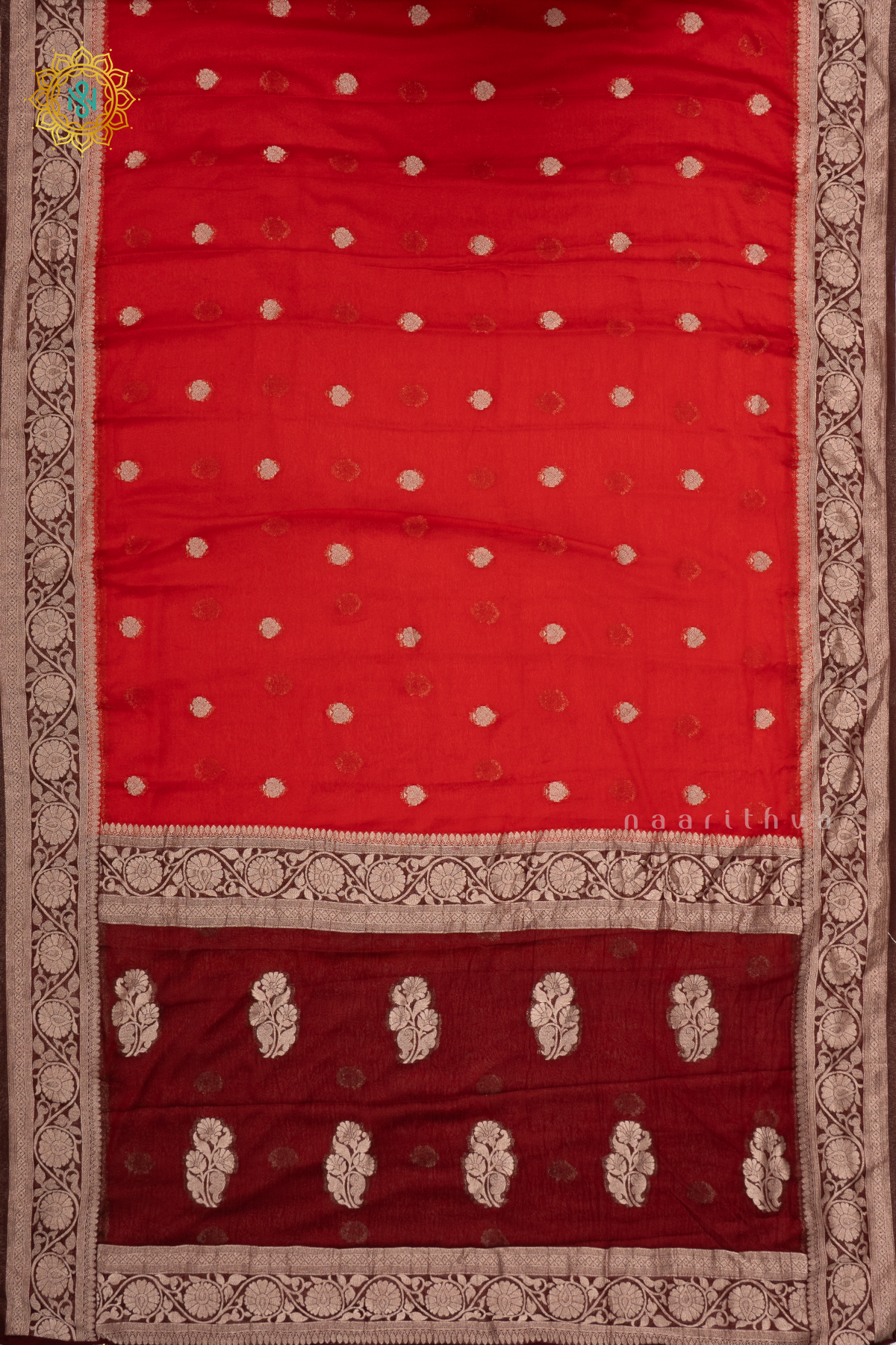 RED WITH BROWN - SEMI CHIFFON BANARASI