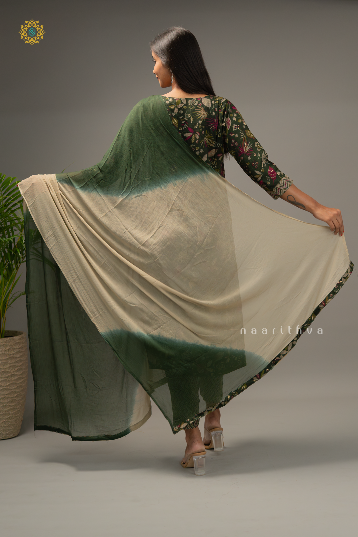 GREEN - COTTON 3PC SALWAR SUIT WITH TOP, BOTTOM & DUPATTA